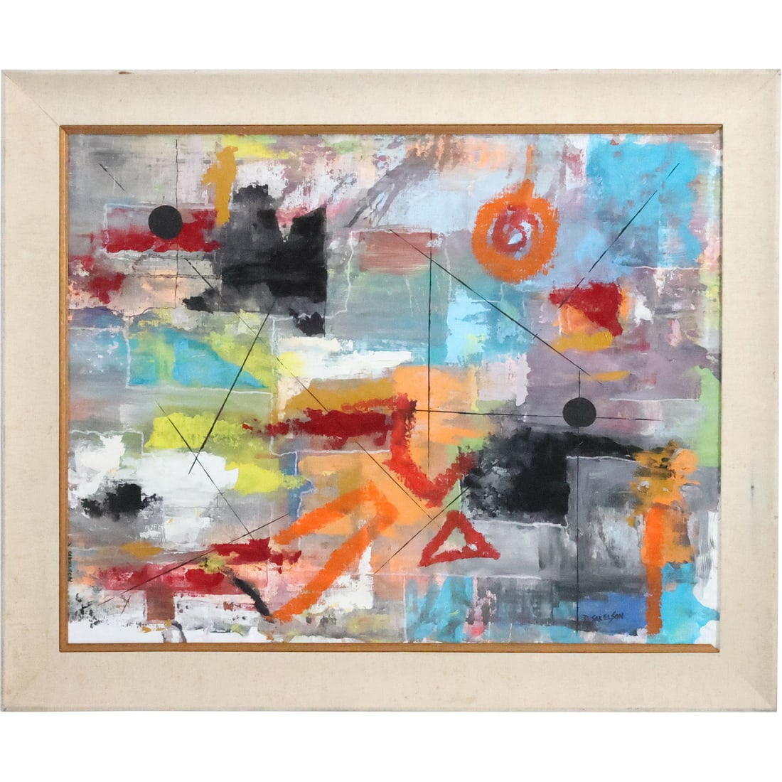 Dennis Sakelson, American, Oil Painting Colorful Busy Abstract, Signed, Framed (1 of 19)