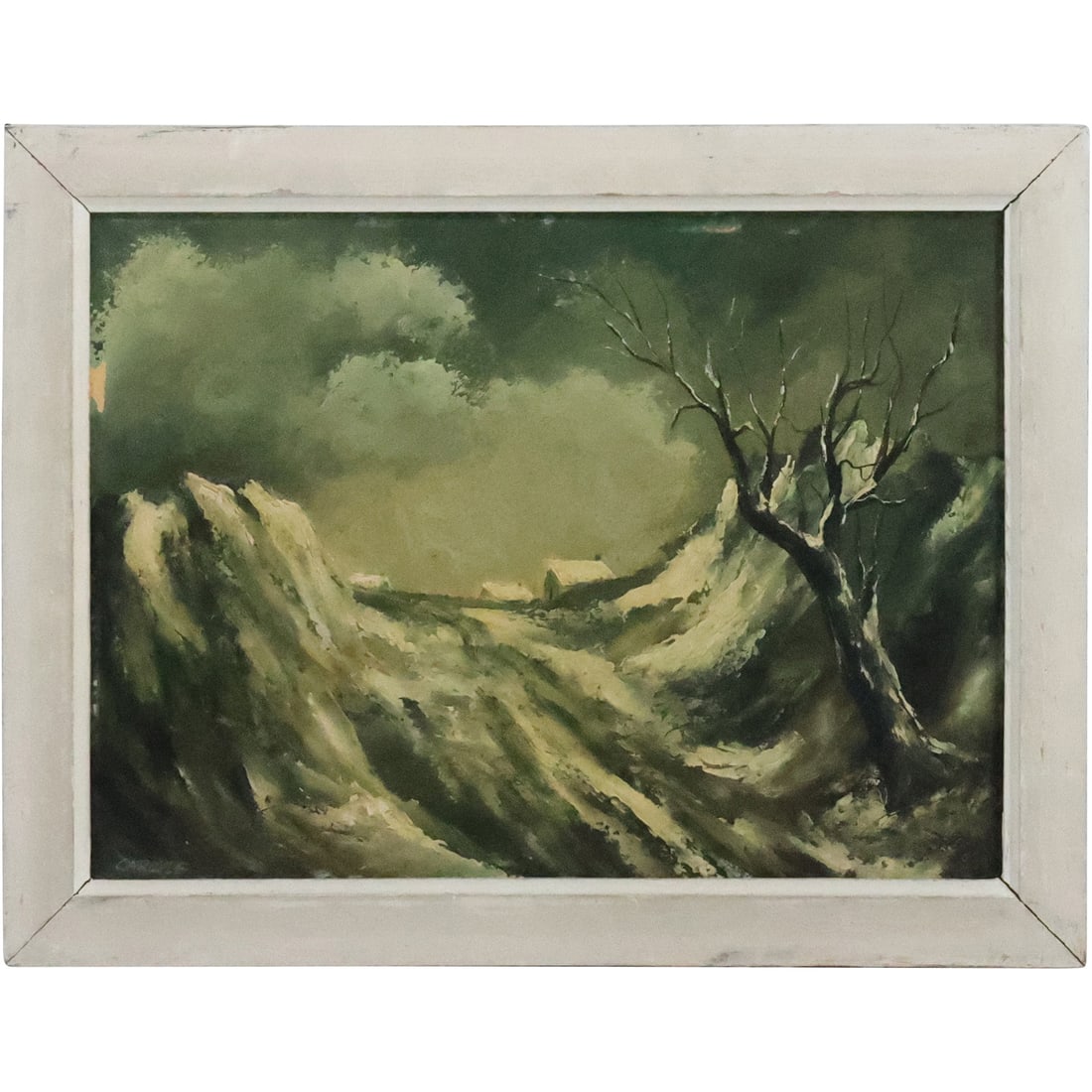 Signed Carlyle, Vintage Oil on Board Painting, Stormy Flood Waters Landscape (1 of 20)
