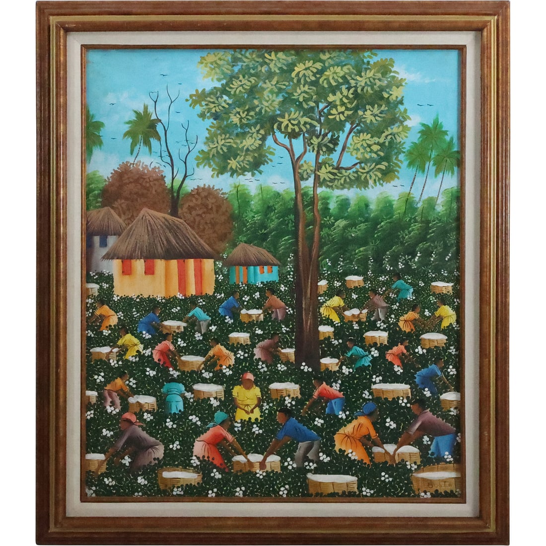 Signed Boata, Vintage Oil on Canvas Painting HAITIAN LIFE LANDSCAPE COTTON PICKERS (1 of 20)