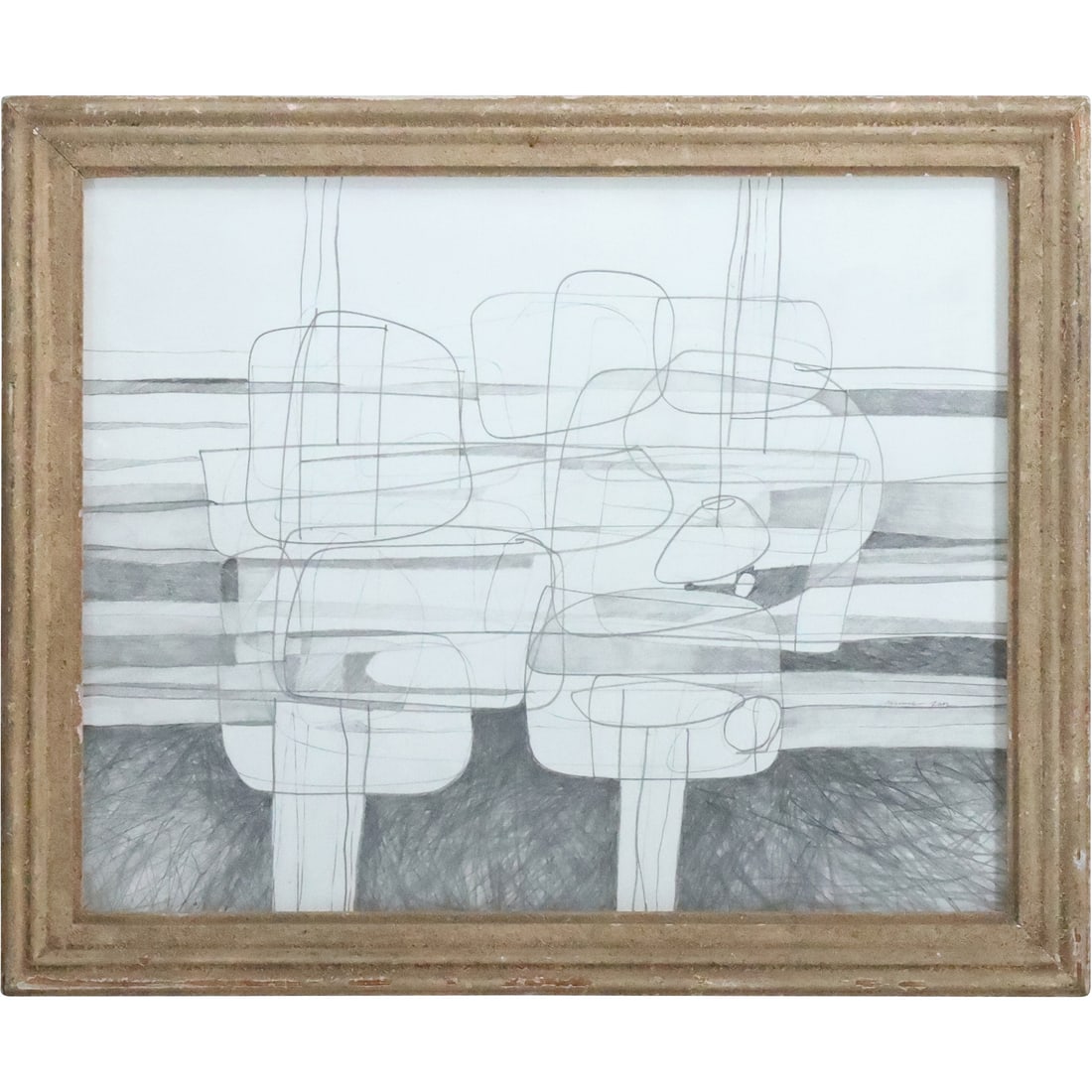 David Dew Bruner, [American - Hudson NY] Abstract Pencil Drawing with Label on Verso (1 of 20)