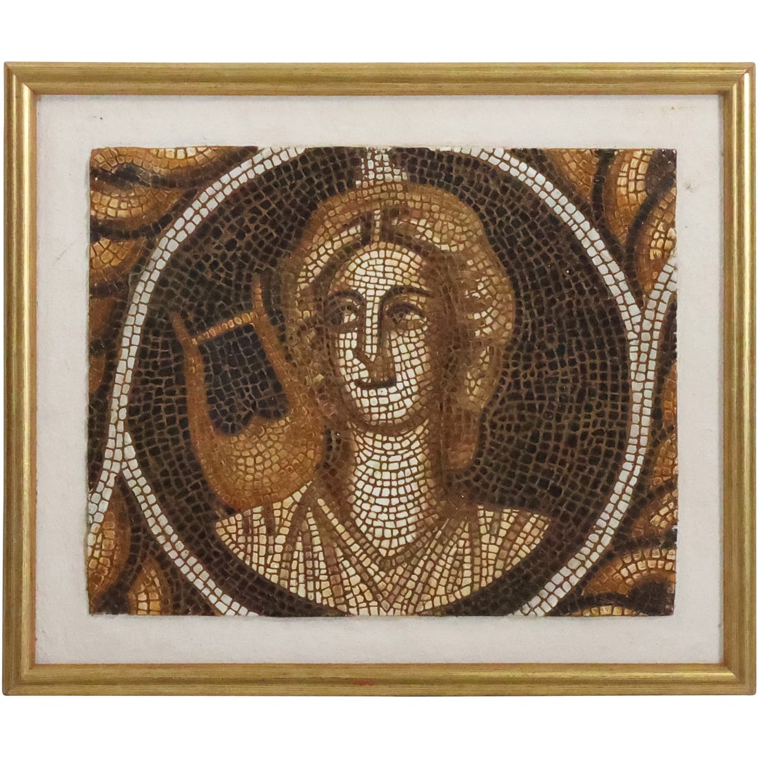 Vintage Mosaic Tile Artwork Plaque Saint Portrait with a Lyre (1 of 20)