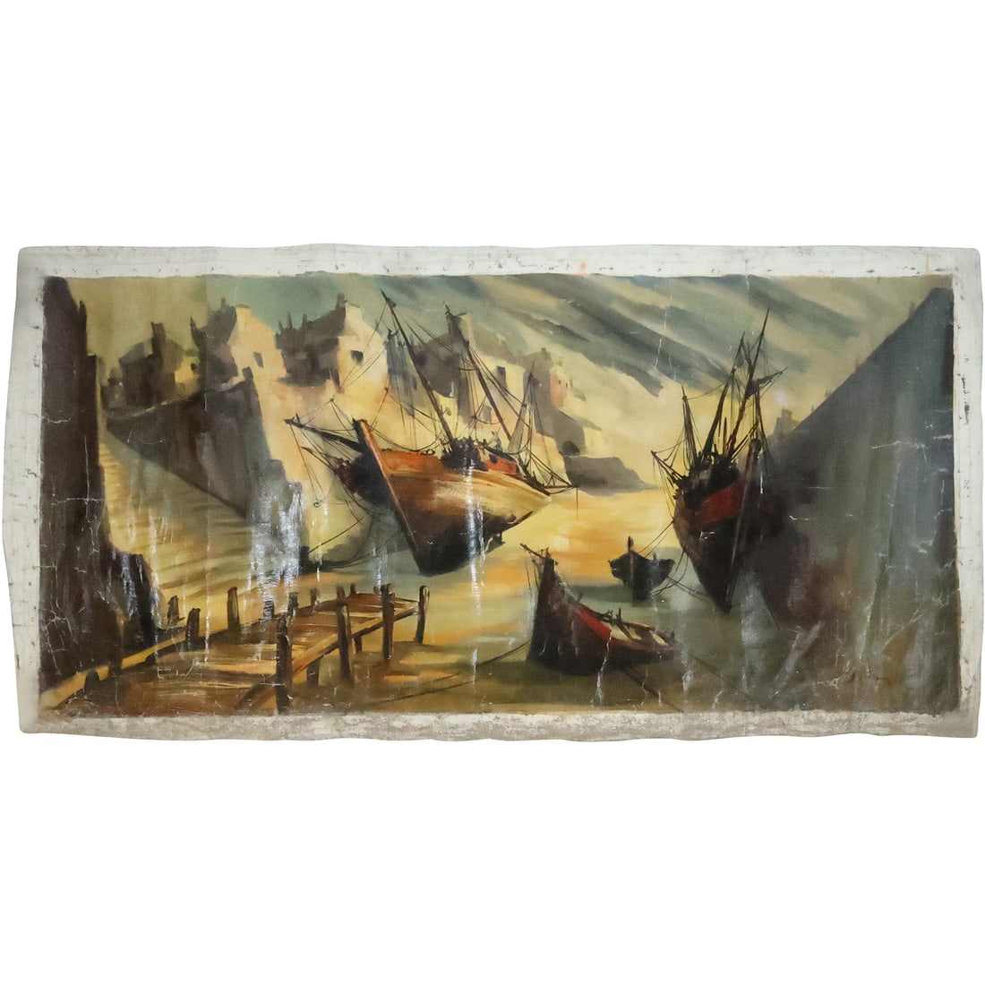 Jean Amiot, France, Oil on Canvas Painting Boat Docked at Port, Unstretched: Jean Amiot, France, Oil on Canvas Painting Boat Docked at Port, Unstretched. size: 26.25 x 49.75. ASKart: Jean Amiot (Born 1920) is active/lives in France. Jean Amiot is known for Painting