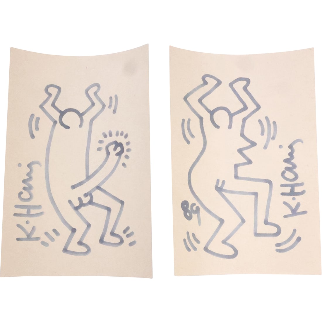 [2] Keith Haring 1989 Felt Tip Drawing Dancing Nude Erotic Male and Dancing Female: [2] Keith Haring 1989 Felt Tip Drawing Dancing Nude Erotic Male and Dancing Female. size: 8.5 in. x 5.75 in.