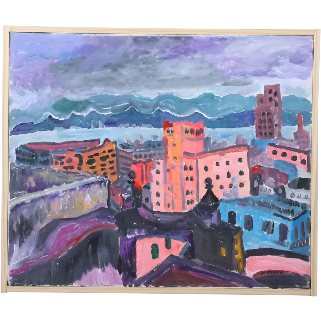 Herman Zuker [1959- ] Polish American, "San Juan PR" Fauvist Style Acrylic on Canvas Painting (1 of 20)