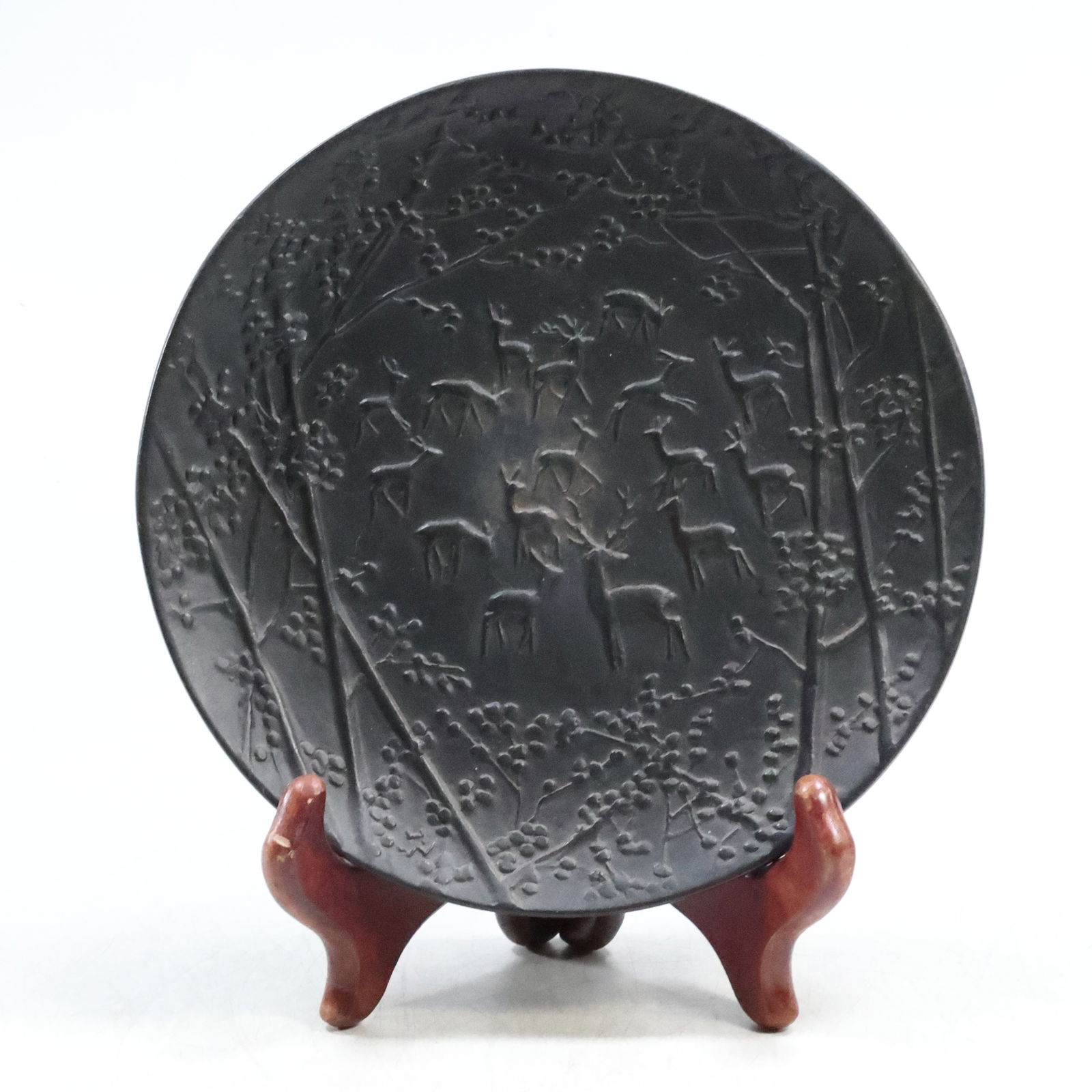 Signed Buderus, Cast Metal Asian Plate with Pack of Deer in Landscape Opening 7.25 in. dia. (1 of 20)