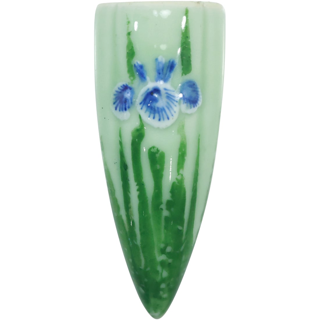 Antique Japanese Celadon Pottery Wall Pocket with Conical Iris Flower (1 of 12)