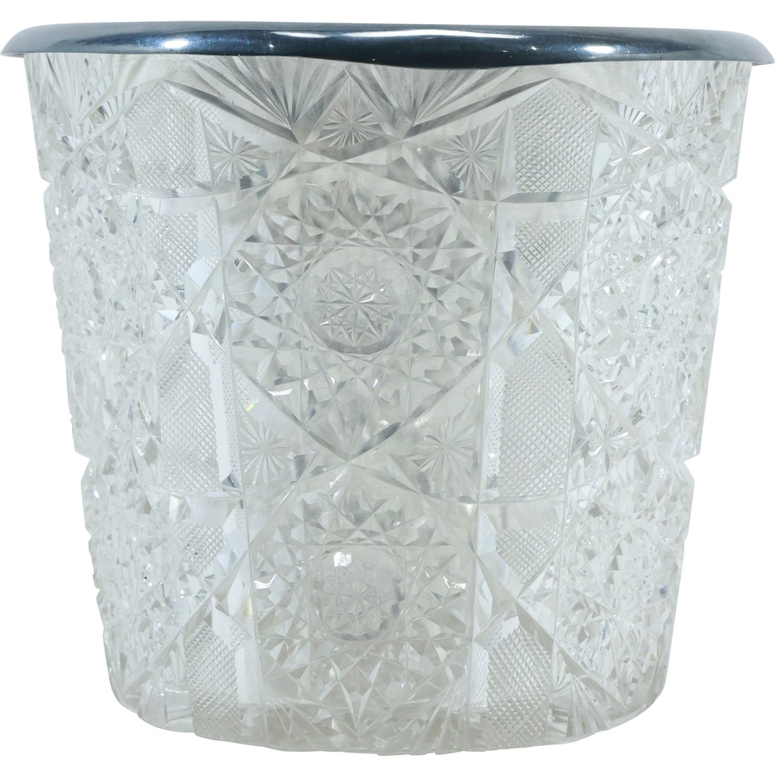 Elegant Crystal Glass Pressed Pattern Ice Bucket Removable Inner with Silver Plate Rim (1 of 20)