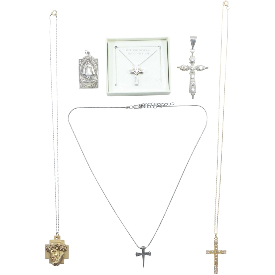 RELIGIOUS Grouping: .925 Sterling Cross with Chain; .925 Religious Medallion; 12K GF Religious (1 of 20)