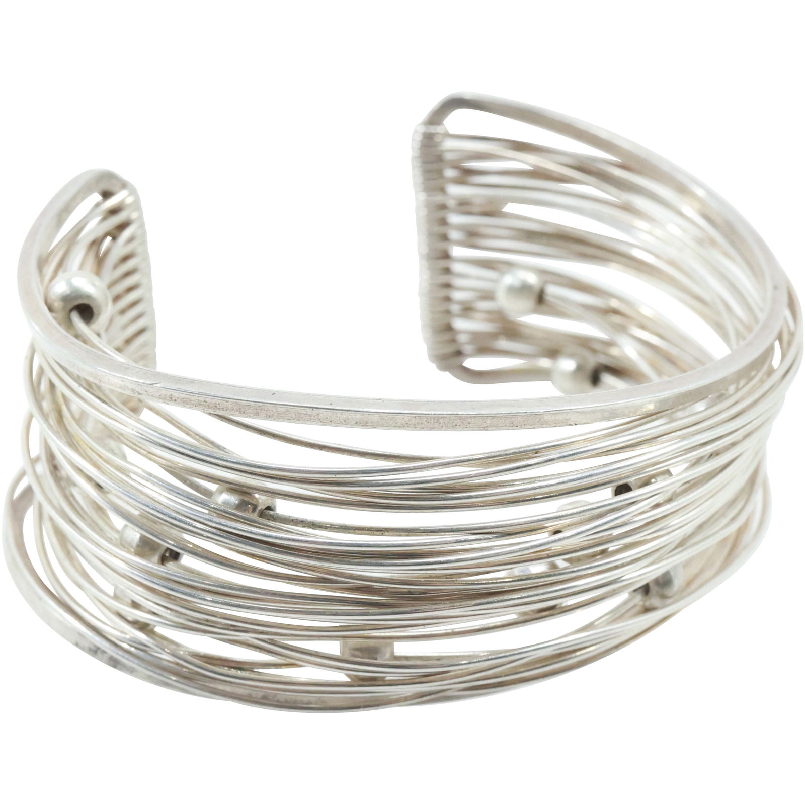 .925 Sterling Silver DDD Mexico Wire Cuff Bracelet with Beads Mid-Century Modern weighs 45 grams (1 of 20)