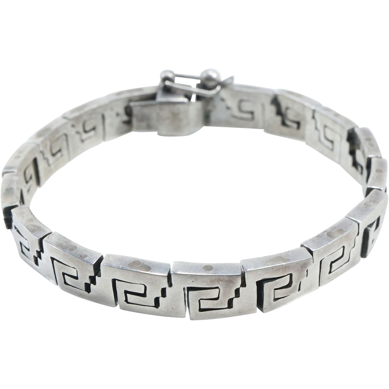 .925 Sterling Silver Mexico Paxco RRJS Heavy Men's Aztec Design Bracelet, weighs 53.9 grams (1 of 20)