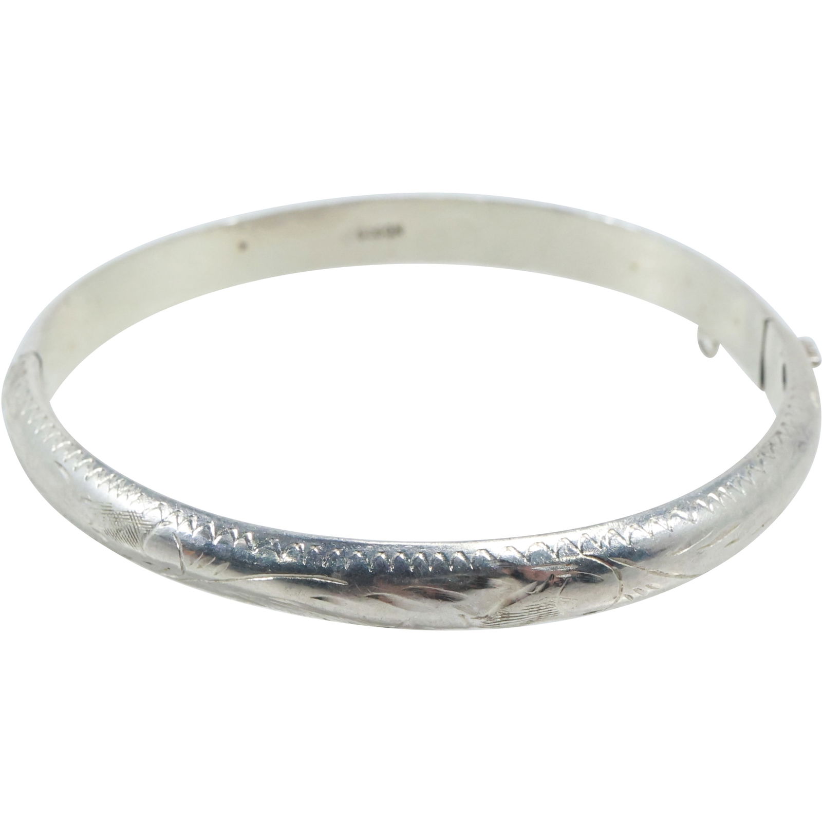 marked ND .925 Sterling Silver Etched Bangle Bracelet 2 1/2 in. diameter (1 of 14)