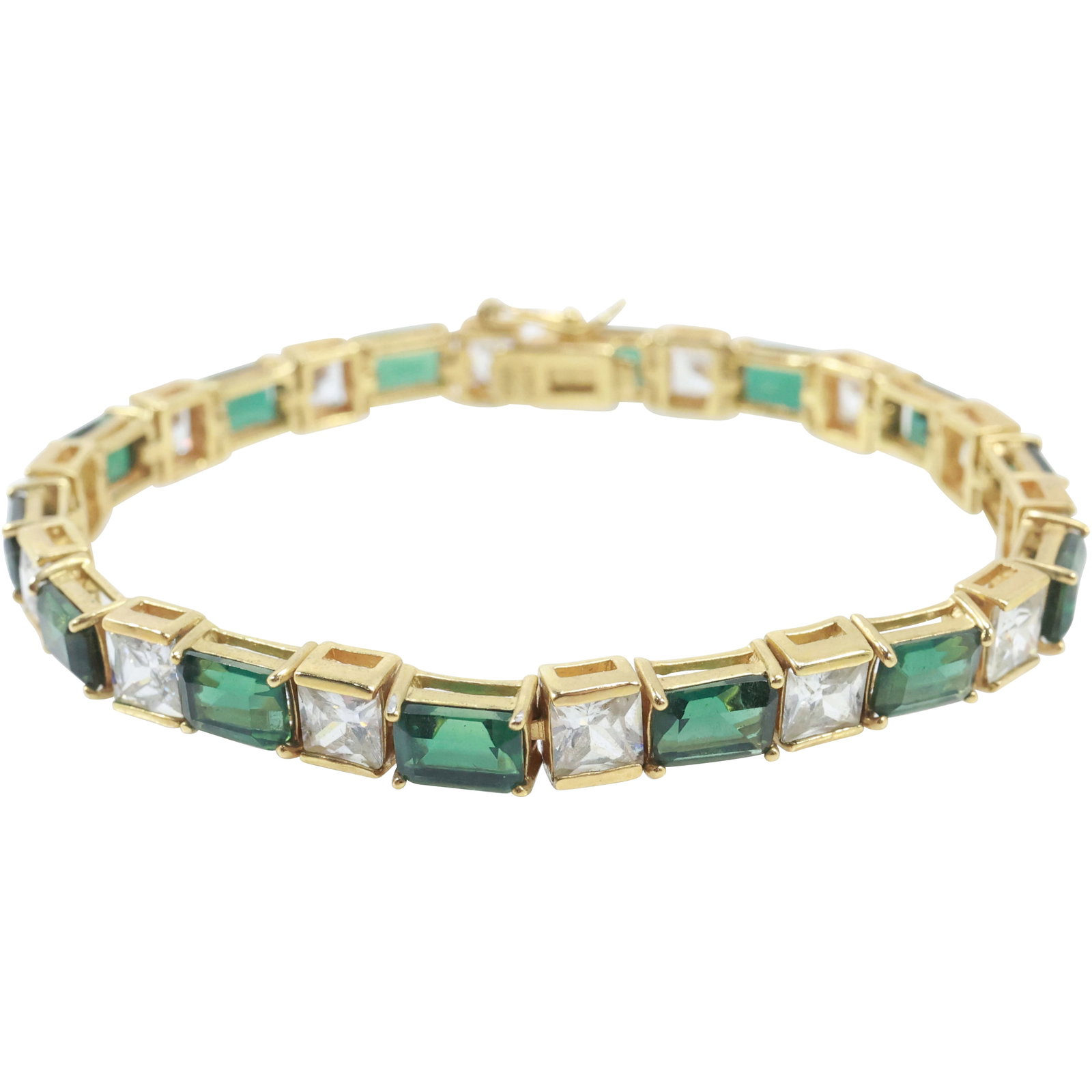 .925 Sterling Silver Genuine Emeralds with CZ [14 Emeralds approx 1 ct. each] Bracelet: .925 Sterling Silver Genuine Emeralds with CZ [14 Emeralds approx 1 ct. each] Bracelet 7 1/2 in. x 1/4 in.