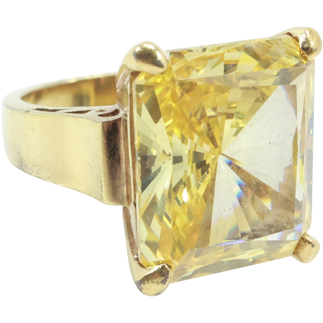 .925 Sterling Silver Large Lemon Citrine [synthetic] Ring Size 8 , 3/4 in. x 3/4 in. (1 of 19)