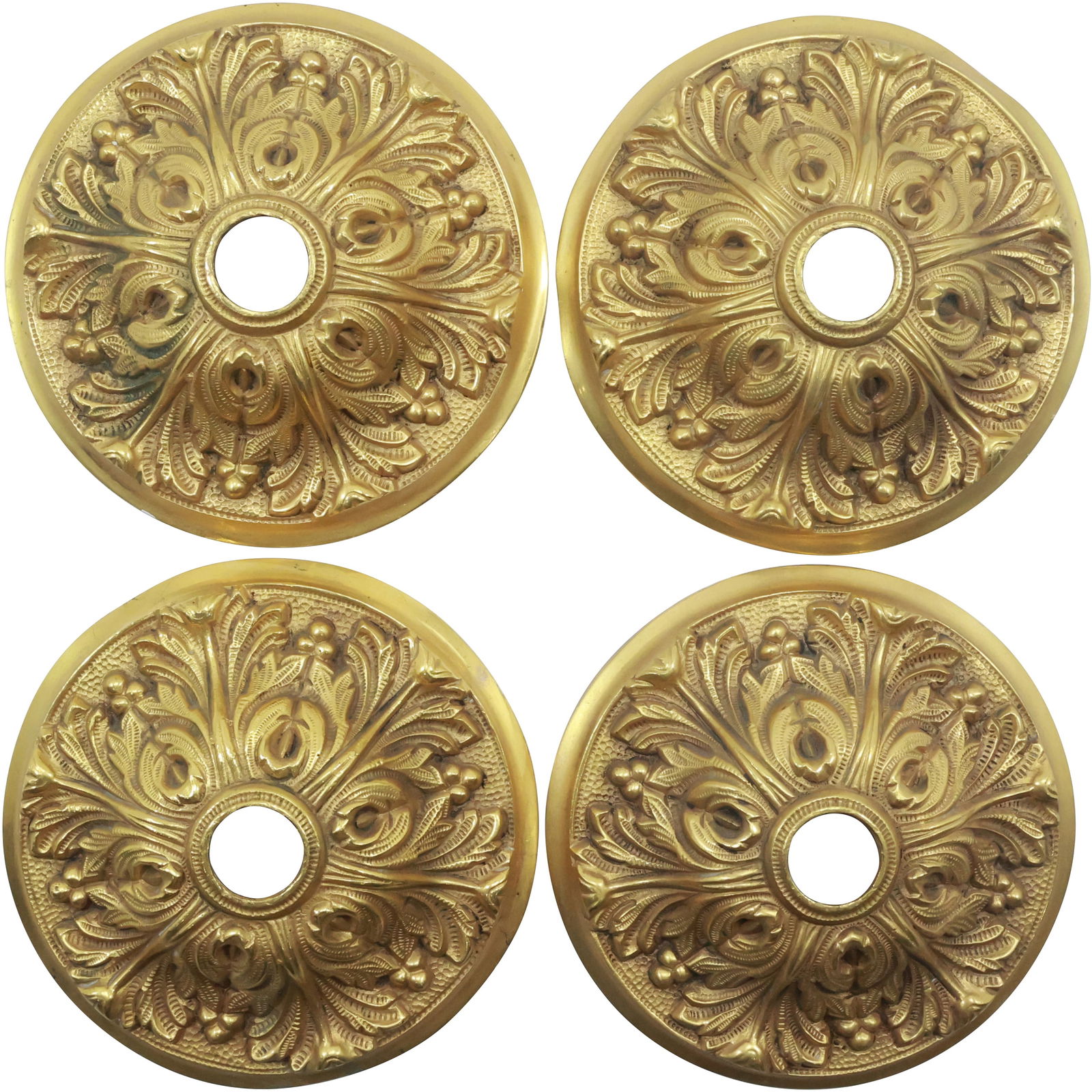 Set of 4 Cast Metal Round Sconce Backplates or Curtain Tieback Backplates, Gold Finish (1 of 16)