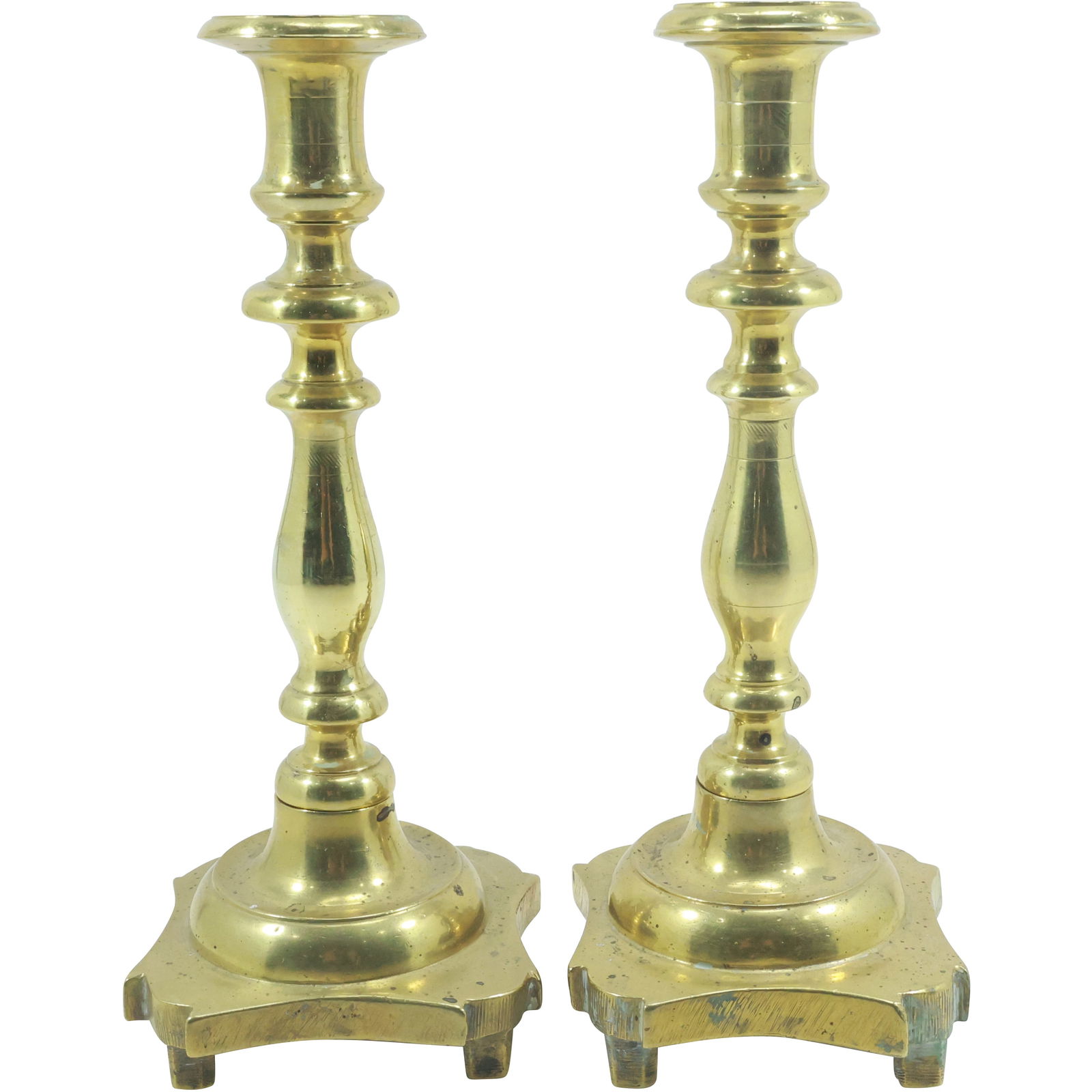 Pair Antique 19th C. English Brass Tall Candlesticks 10.5 inches height x 4 in. wide (1 of 20)