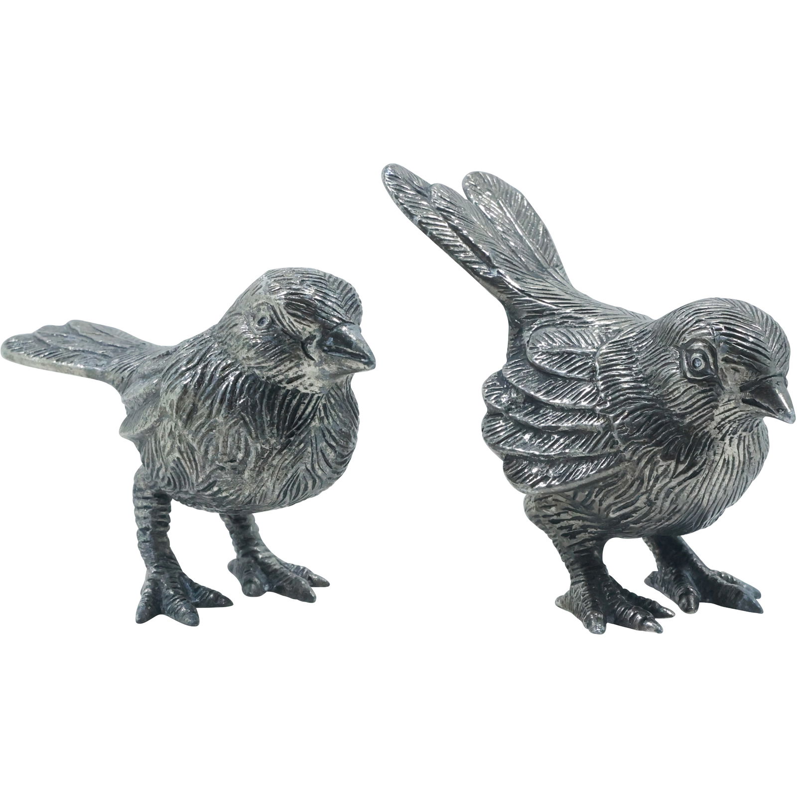 2 Vintage Cast Metal BIRDS Figures Statues in Silver Plate Finish, Good Detail (1 of 17)