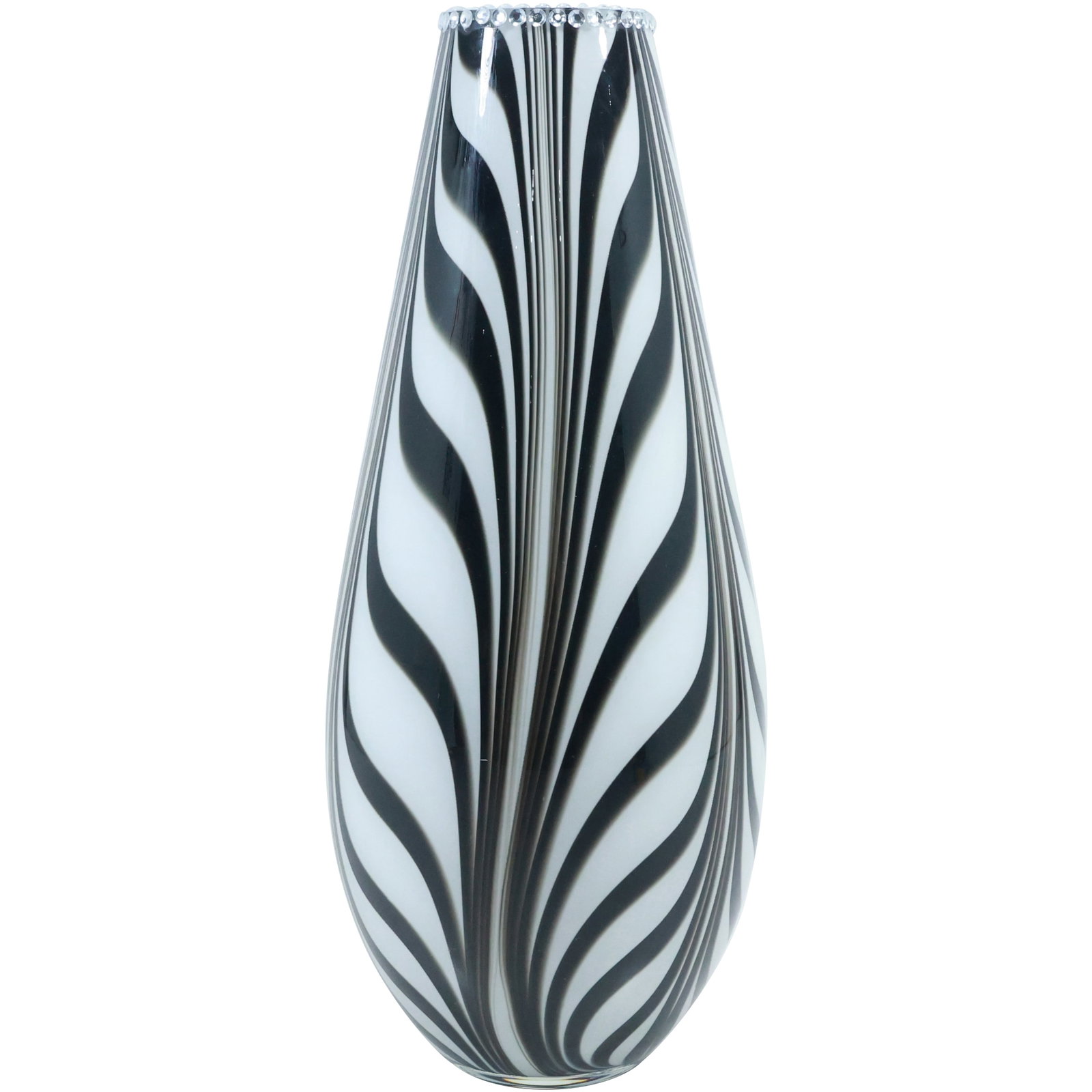 Black and White Feather Design Tall Art Glass Vase 14.75 in. height x 6 in. wide (1 of 19)