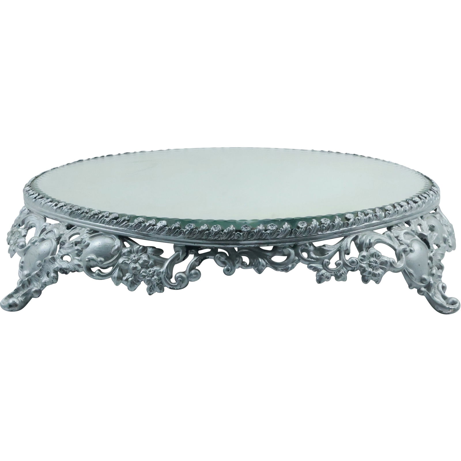 Victorian Fancy Metal Base Footed Round Mirror Top Plateau 15.5 inches diameter (1 of 17)