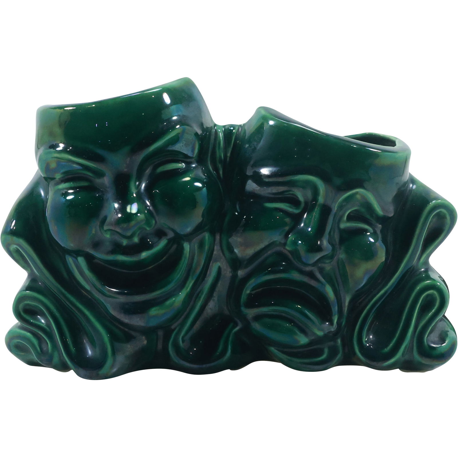 1950s Royal Heager Green Ceramic Drama Tragedy Comedy Masks TV Lamp (1 of 19)