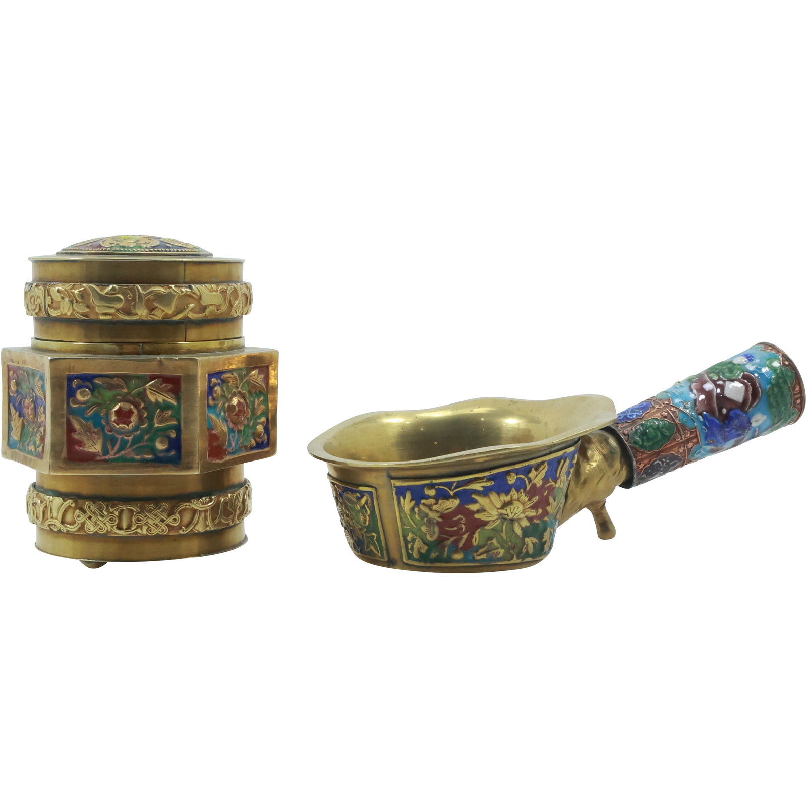 [2] Chinese Brass Silk Cold Iron with Enameling and Chinese Brass Covered Jar with Enameling (1 of 16)