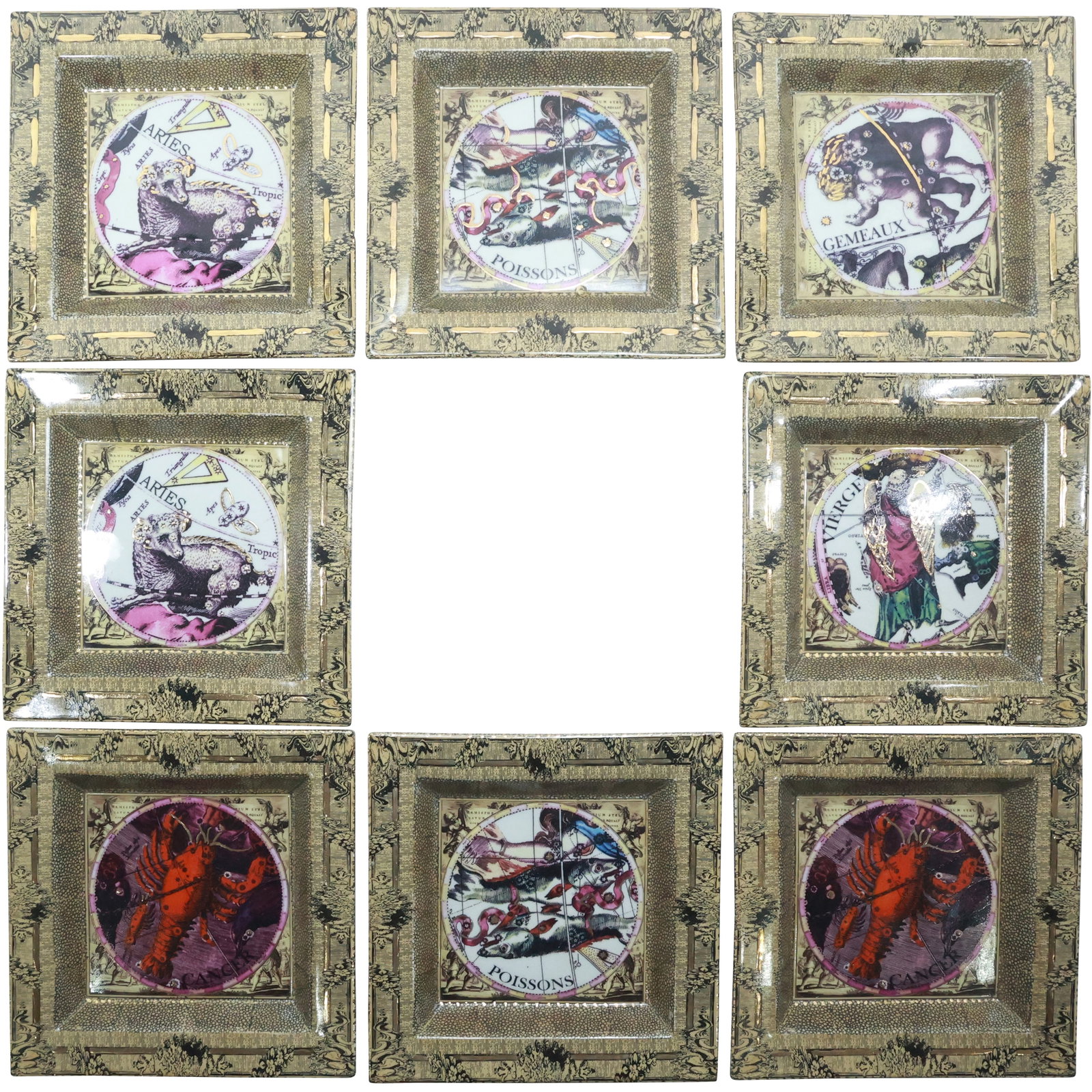 Set 8 Assorted Natasha Farina Paris Porcelain Horoscope Hand Painted Small Trays 7.75 in. (1 of 19)