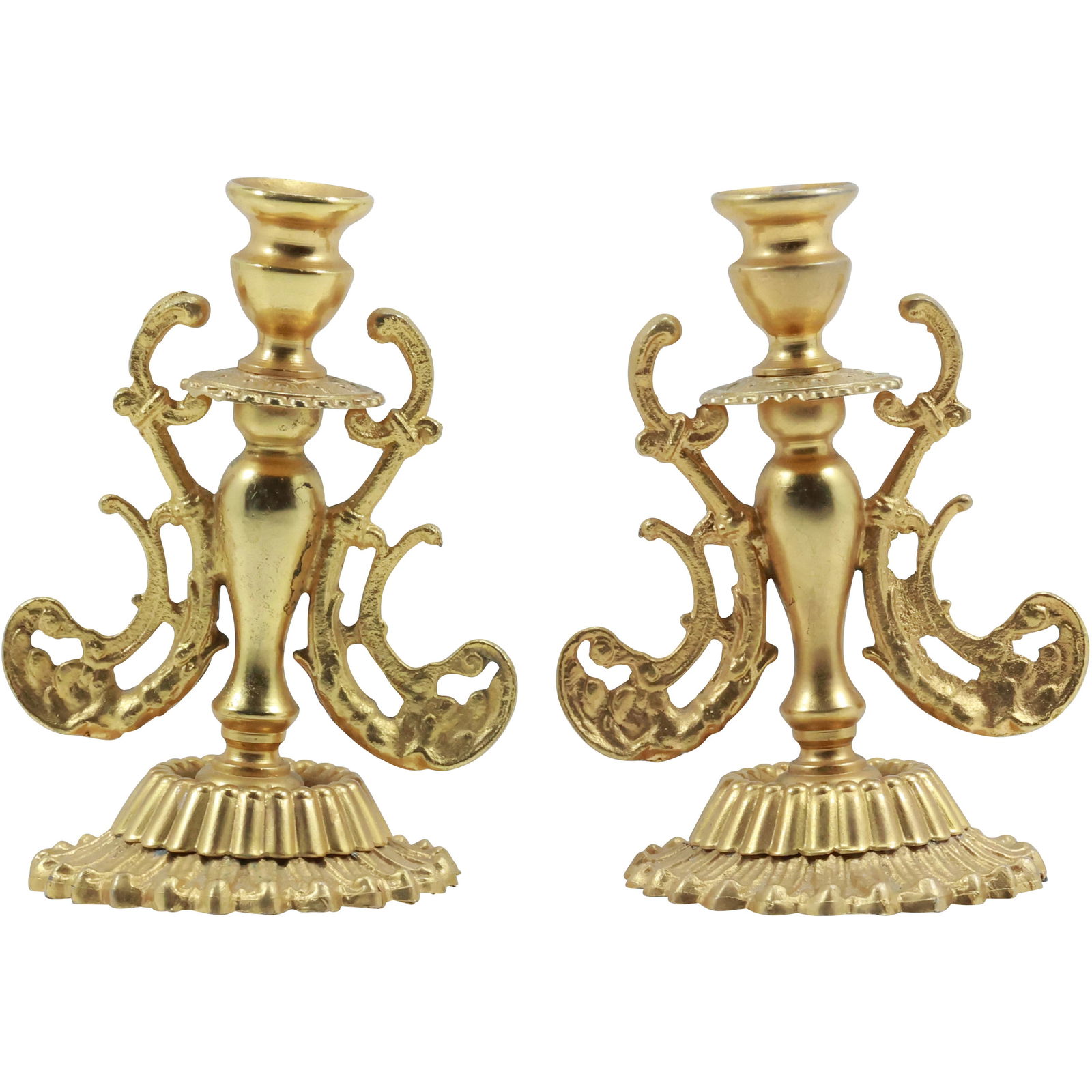 Pair Vintage Small Brass Candlesticks 3.75 in. height x 2.75 in. wide, Good Patina (1 of 20)