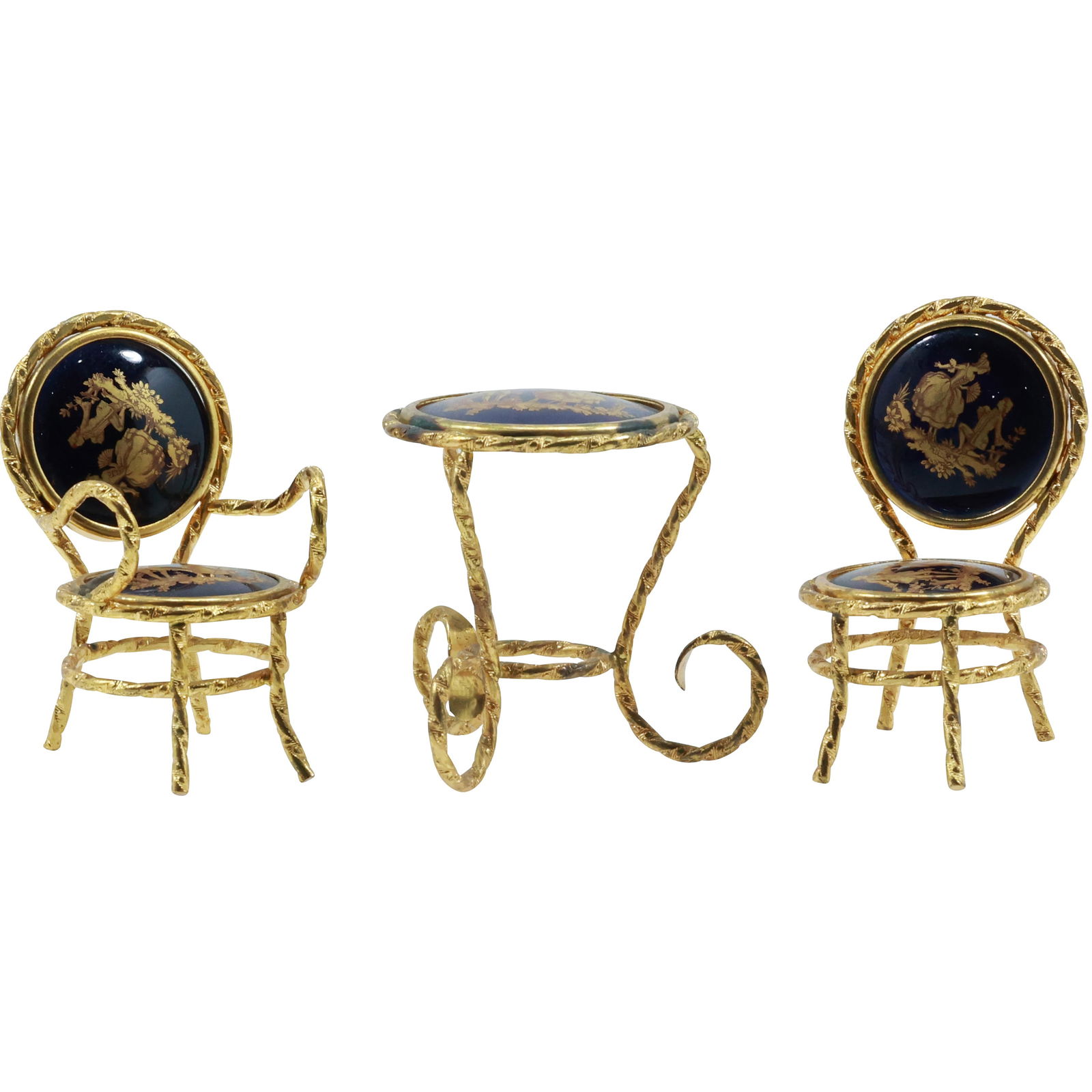 Limoges 3-Piece Miniature Parlor Table with 2 Side Chairs, Metal and Porcelain (1 of 20)