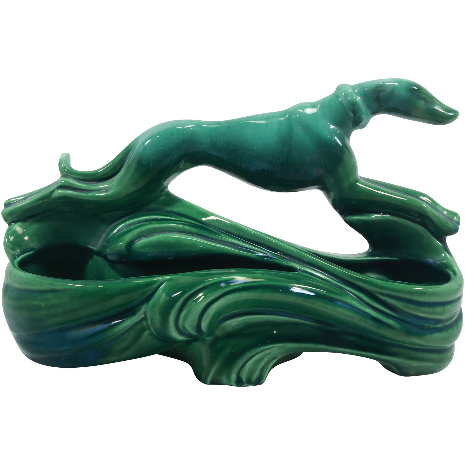 Royal Haeger Green Ceramic Greyhound Dog TV Lamp Circa 1950s, 12.25 in. length (1 of 17)