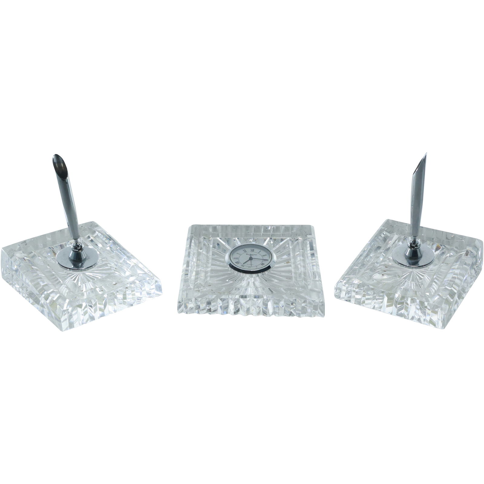 3 Pieces Set WATERFORD Crystal Glass Desk Clock and 2 WATERFORD Glass Pen Holders (1 of 20)