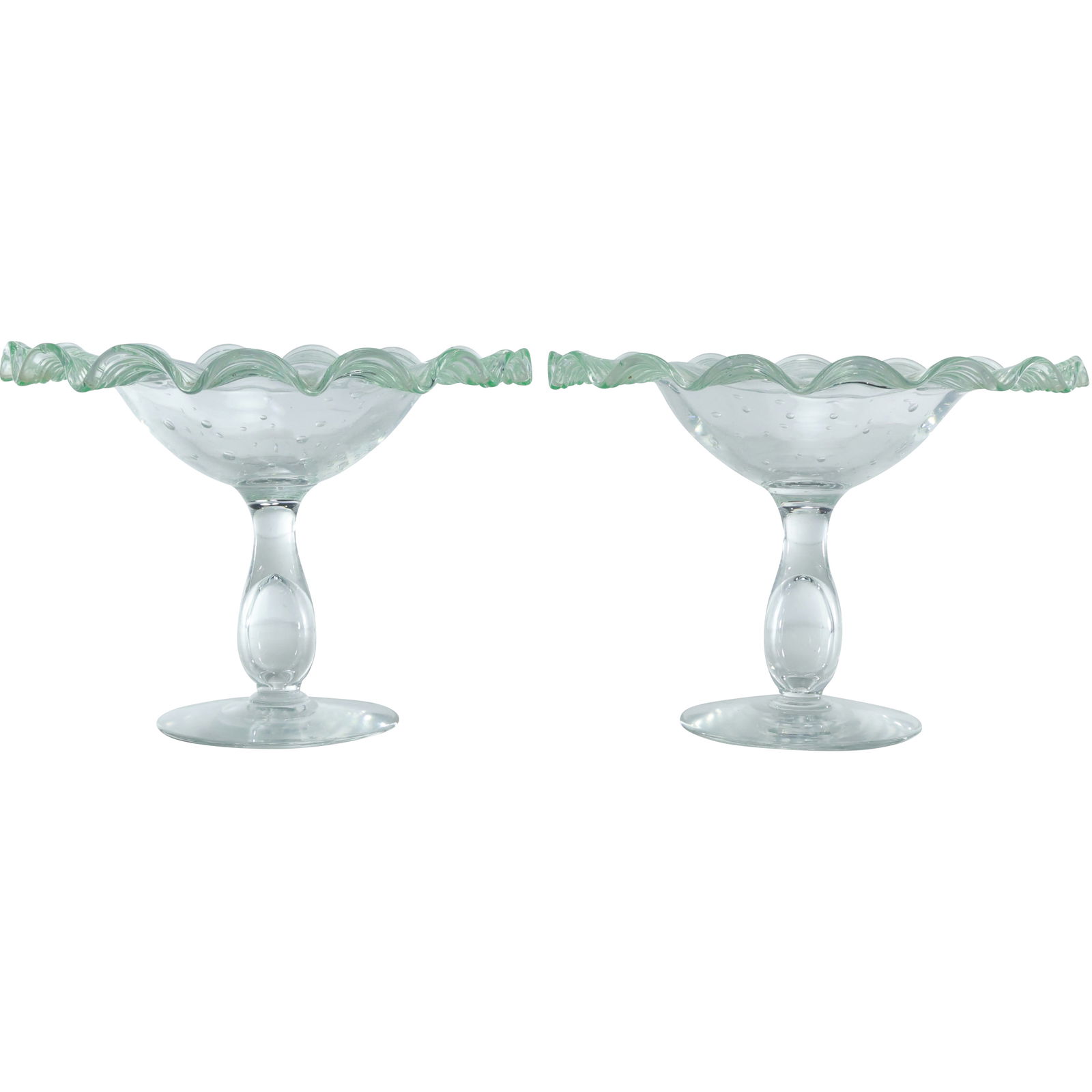 2 Venetian Art Glass Stemmed Compotes 5.25 in. height x 7.25 in. wide (1 of 17)