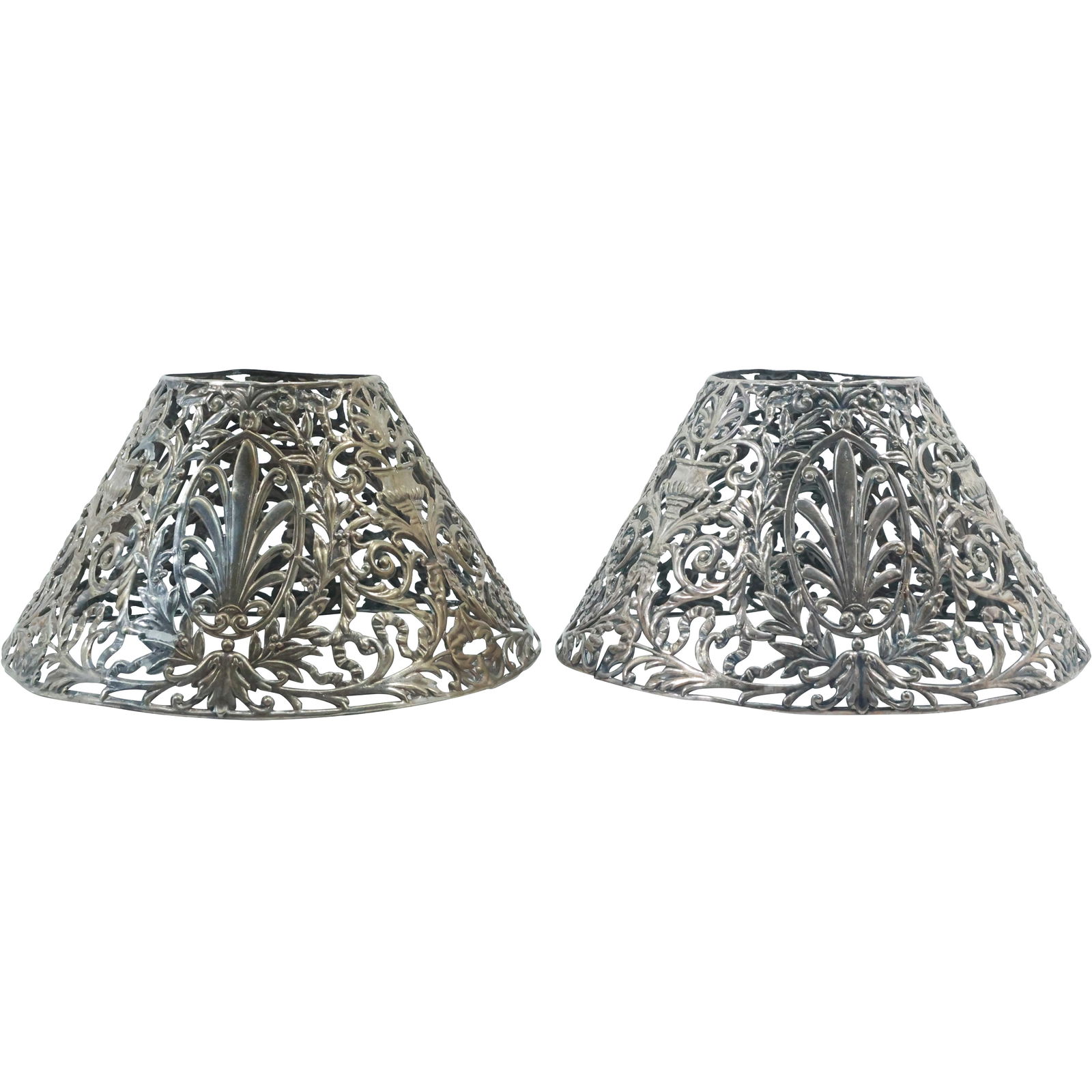 Pair Silver Tone Metal Fancy Reticulated Small Lamp Shades (1 of 13)