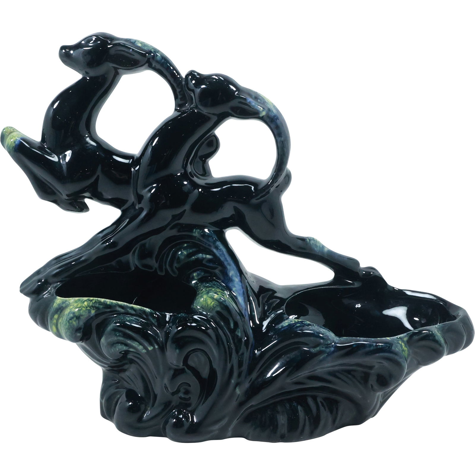 Circa 1950s Green Ceramic Running Gazelles Figural TV Lamp 11.5 in. height x 14 in. length (1 of 18)