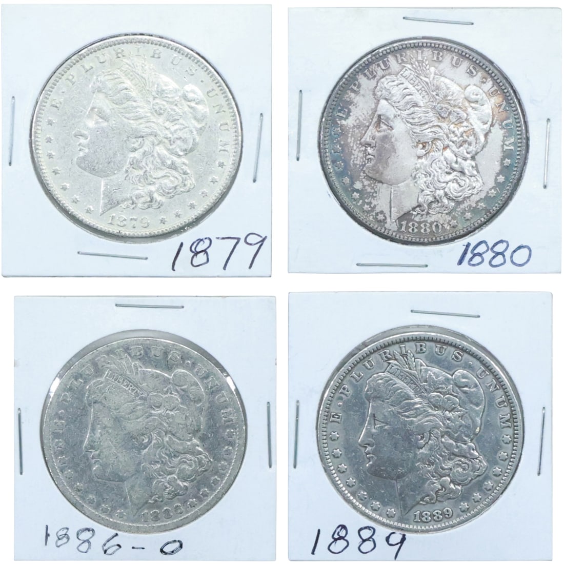 4 Assorted US MORGAN Silver Dollars, 1879, 1880, 1886-O, 1889 (1 of 20)