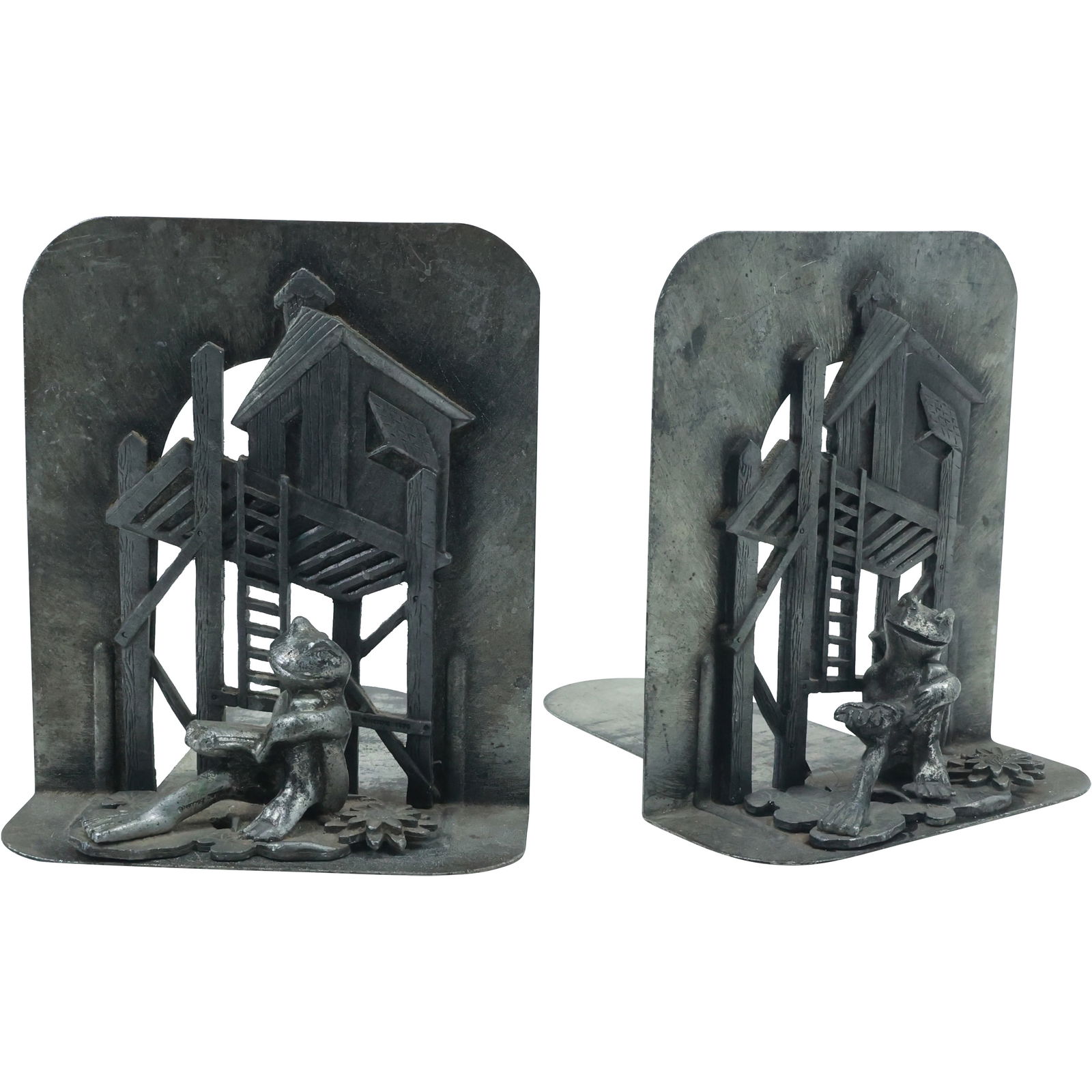 Vintage 1980 Metzke Bookends Metal Frog/Toad Reading Book at Bottom Tree House (1 of 14)