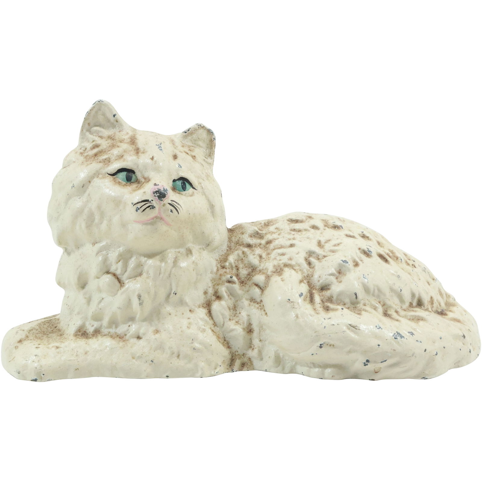 Antique Hubley Cast Iron White Resting Cat Figure Doorstop in Original Paint Finish 10.25 in. length (1 of 19)
