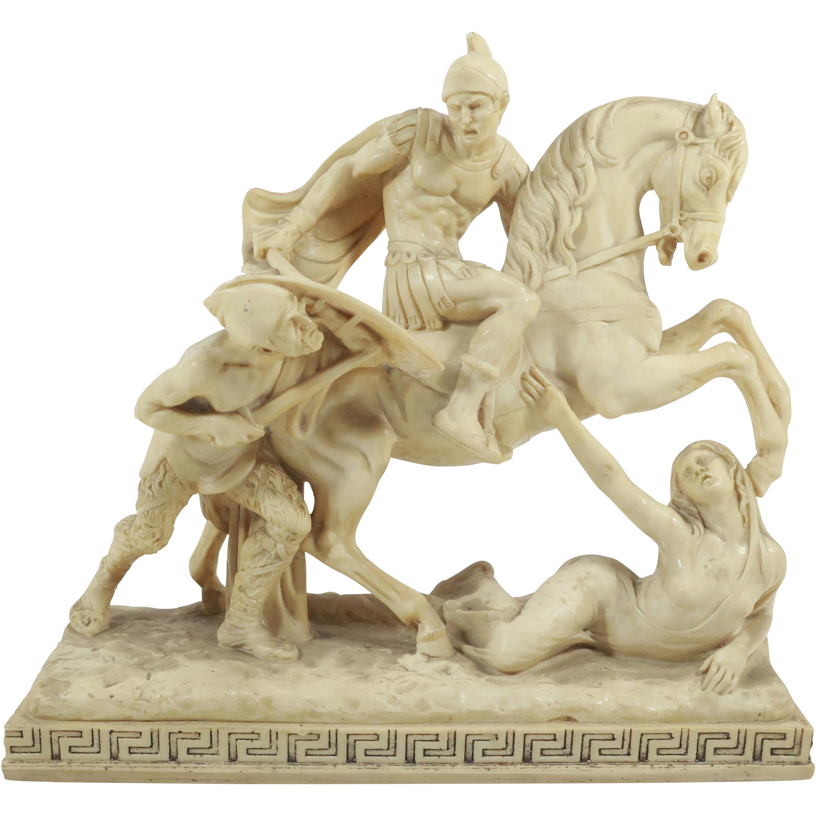 A Santini, Sculpture of Roman Soldier on Horseback, Defending A Woman, Hard Resin Composition (1 of 20)