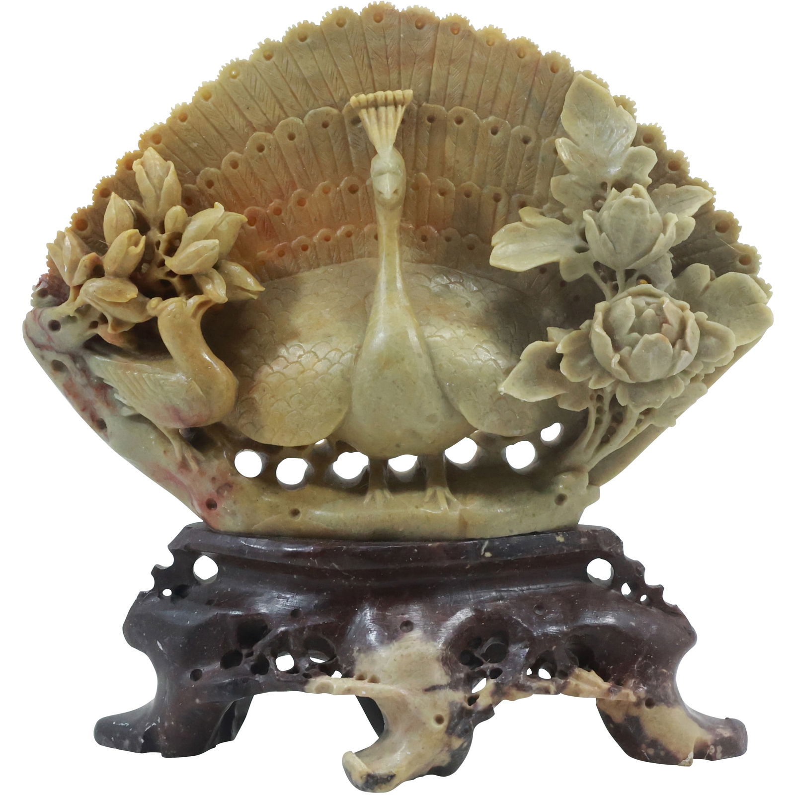 Stunning Antique Carved Soapstone Sculpture PEACOCK, 8.25 in. height x 8 in. wide: Stunning Antique Carved Soapstone Sculpture PEACOCK, 8.25 in. height x 8 in. wide. size: 8.25x8