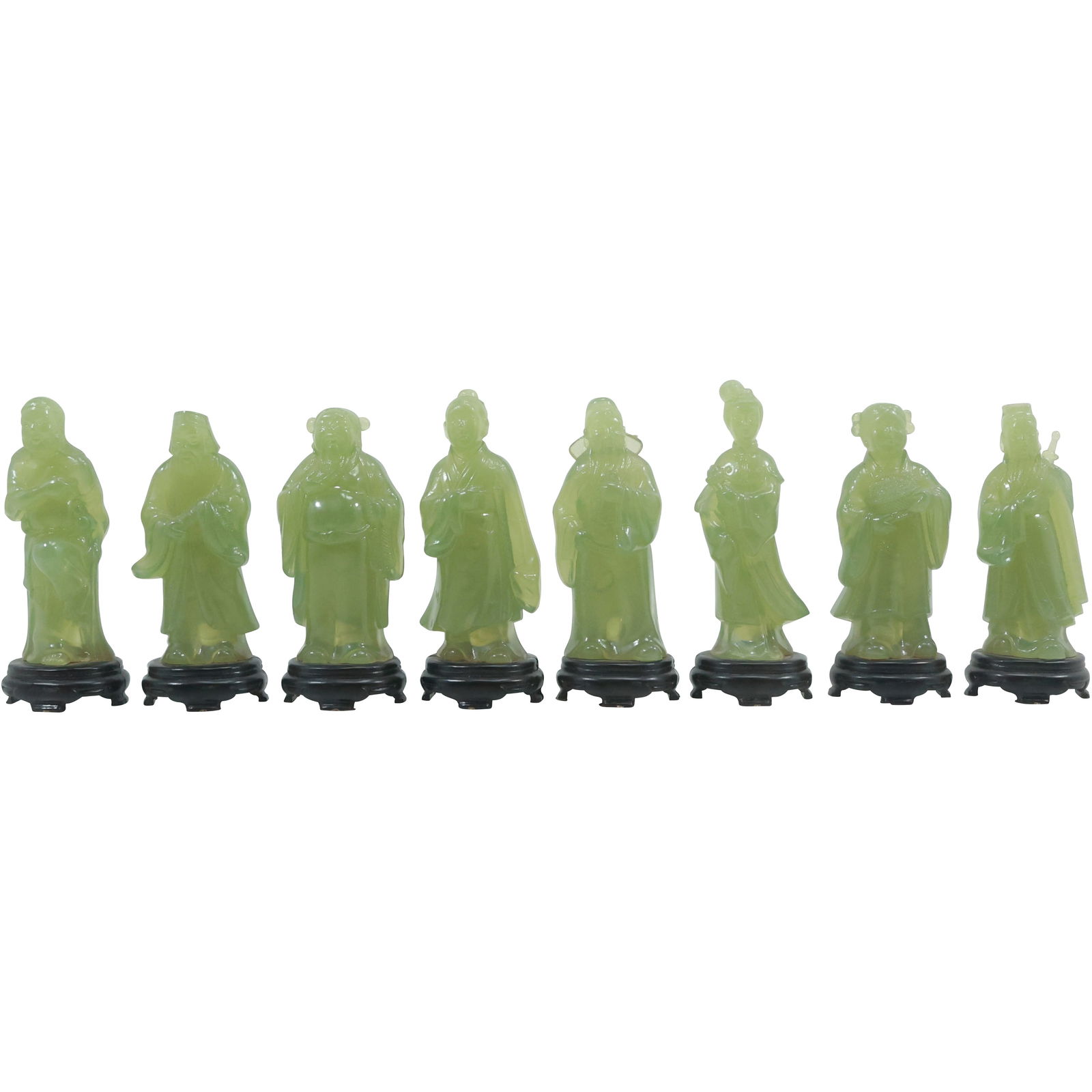 Set of 8 Chinese Green Jade Immortals Figures in Fitted Box (1 of 20)