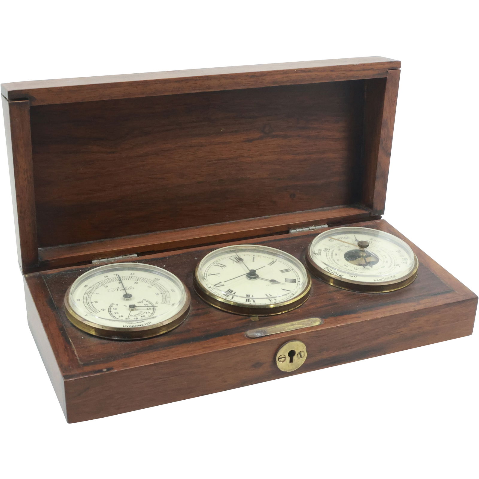 Novelty Ship Captain's Desktop Barometer and Clock Set in Teakwood Box (1 of 17)