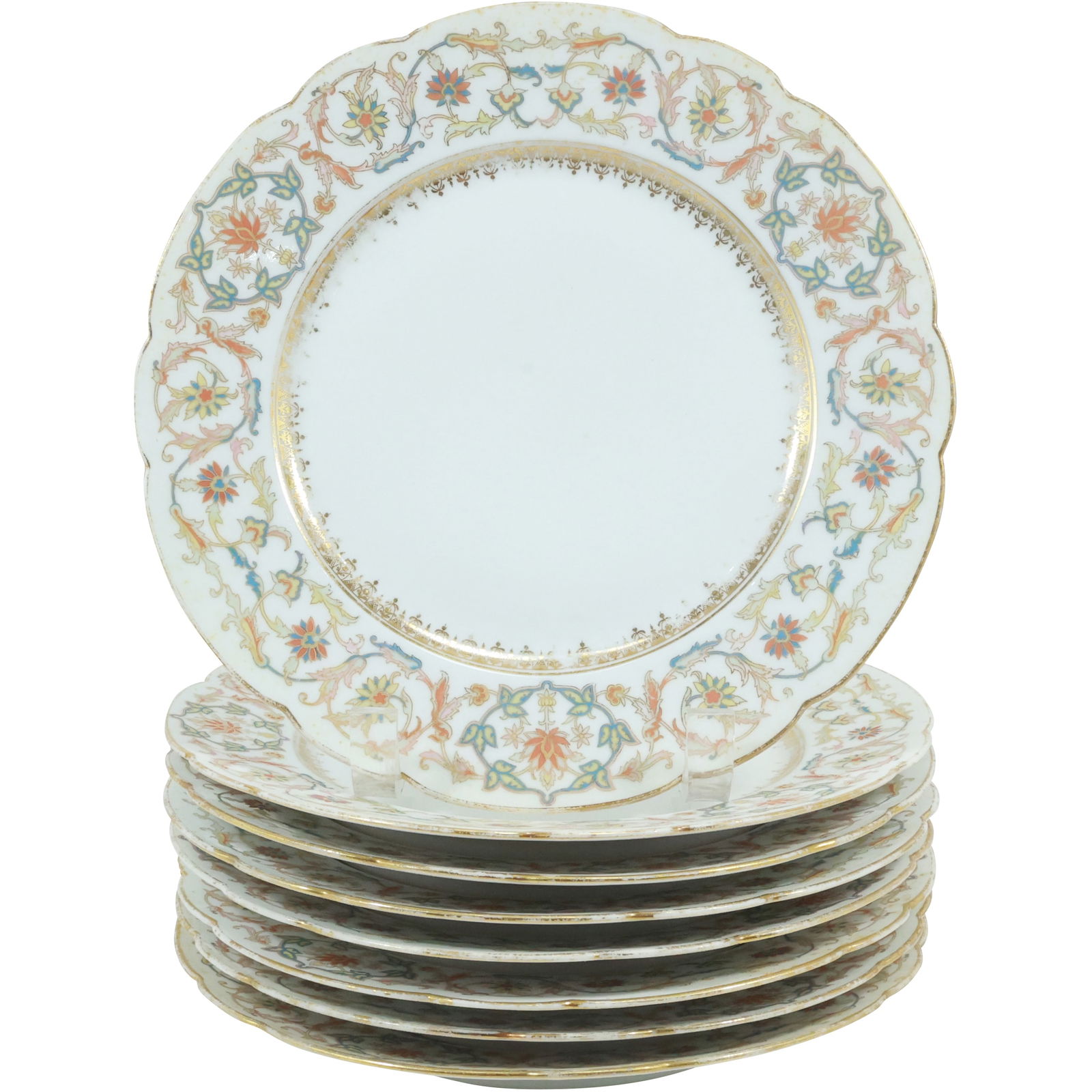 [8] C Ahrenfeldt Limoges Fine Porcelain Dinner Plates Fancy Floral Border 9.5 in. diameter: [8] C Ahrenfeldt Limoges Fine Porcelain Dinner Plates Fancy Floral Border 9.5 in. diameter. size: 1x9.5