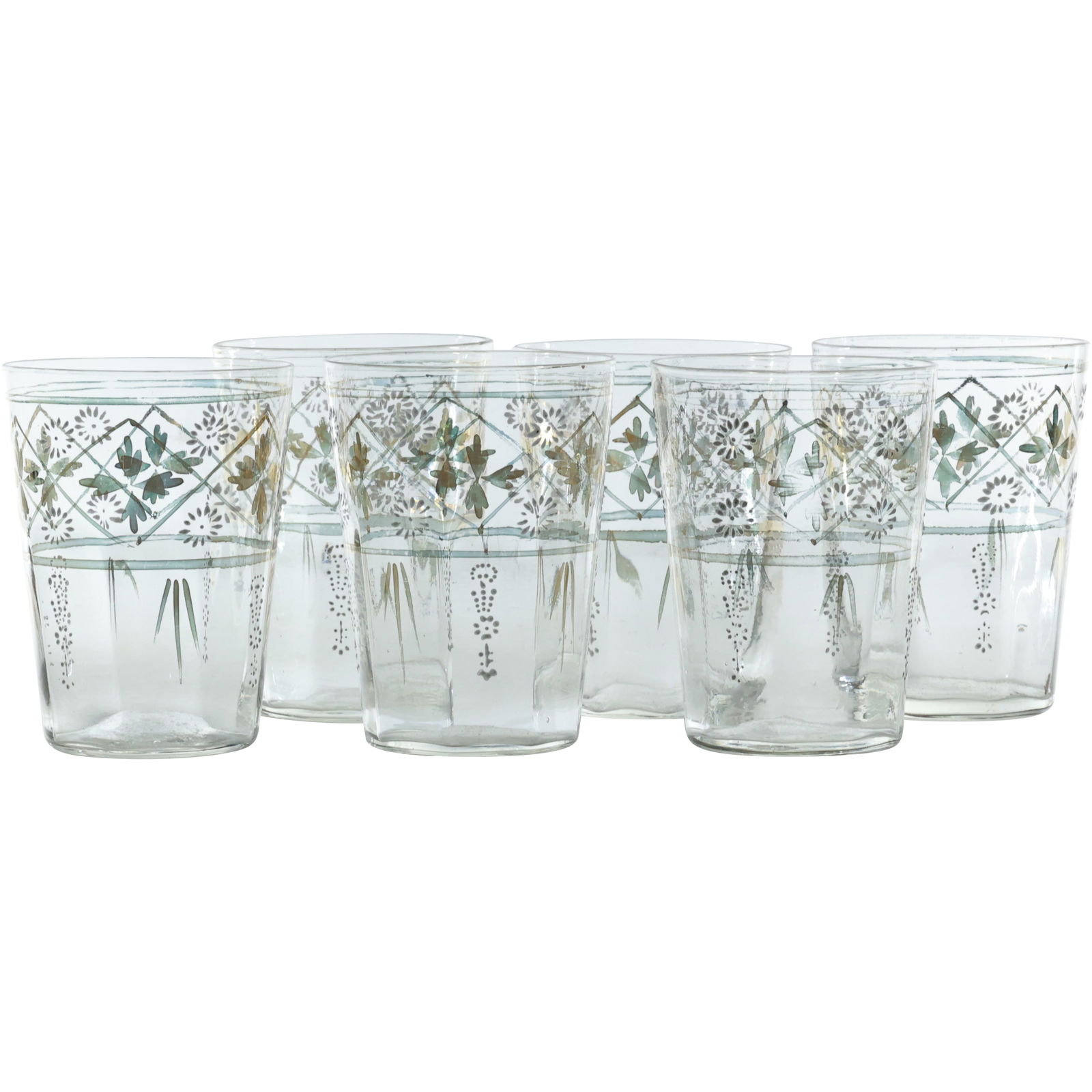 Set of 6 Antique Drinking Glasses / Tumblers, Hand Painted Decoration (1 of 17)