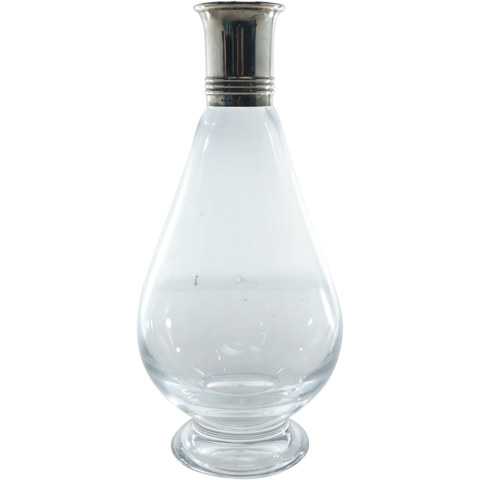 Tall Crystal Glass Carafe with Pewter Collar, 11 inches height: Tall Crystal Glass Carafe with Pewter Collar, 11 inches height. size: 11 in. x 4.75 in.