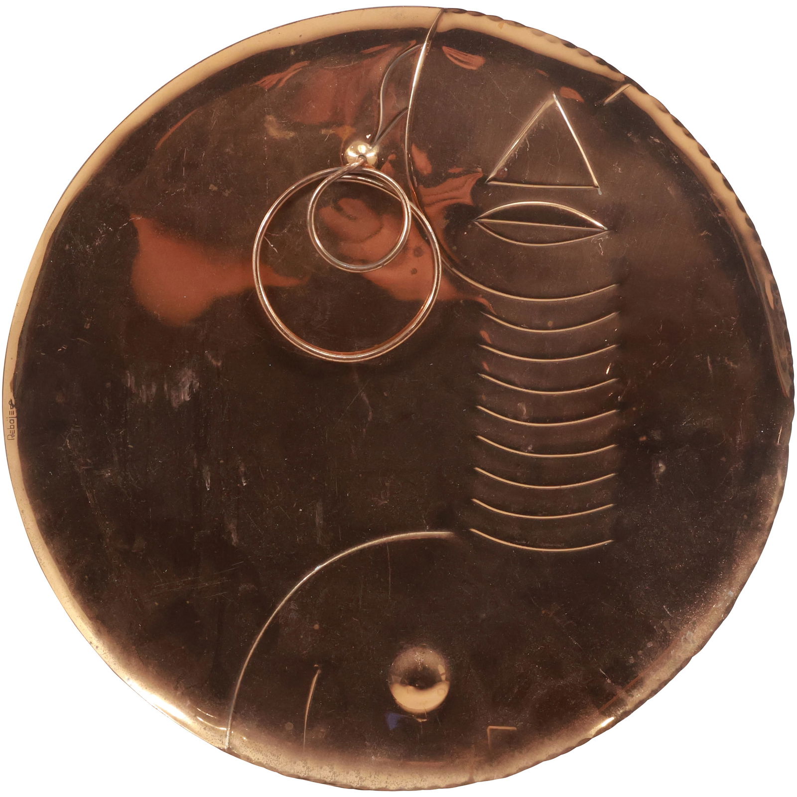 Signed REBEJE, Mid-Century Modern Round Copper Abstract Wall Sculpture 14 in. diameter (1 of 19)