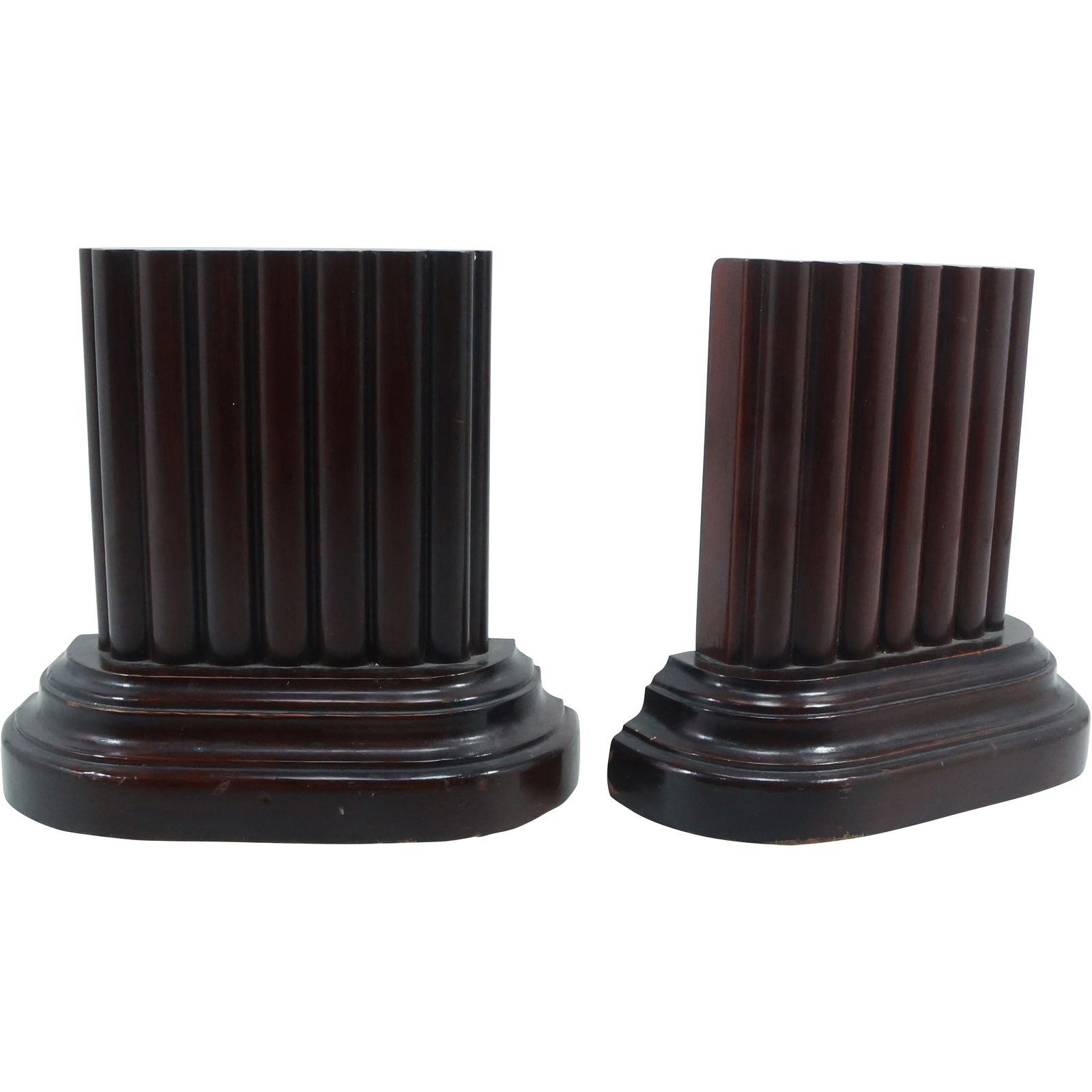 Classical Reeded Wood Column Bookends in Original Patina: Classical Reeded Wood Column Bookends in Original Patina. size: 7x7.5