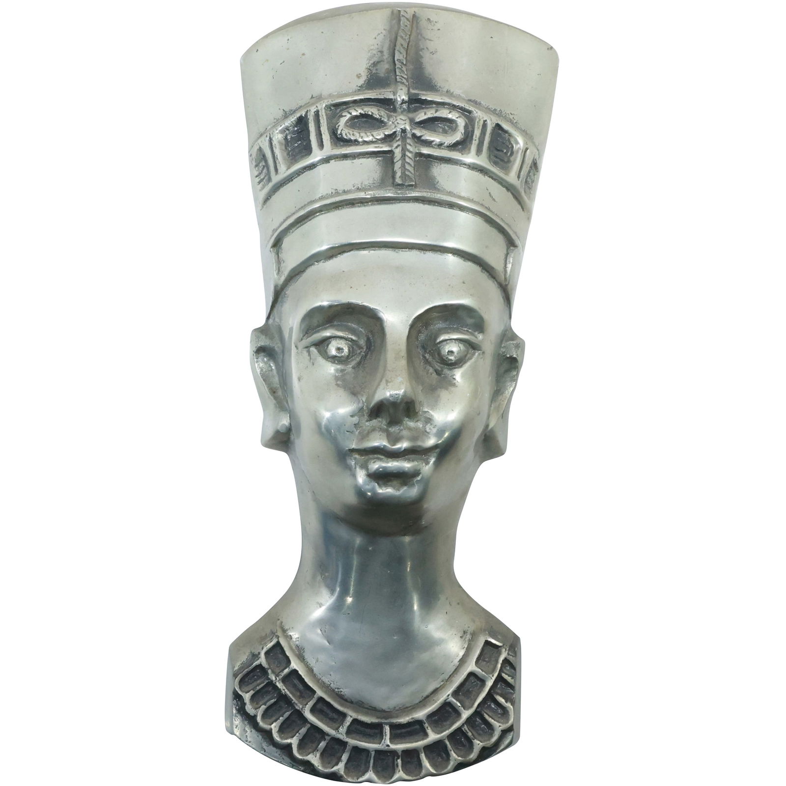 Cast Metal Wall Mount Egyptian Bust of Nefertiti in Silver Tone Finish 14.5 in. x 6 in. (1 of 18)