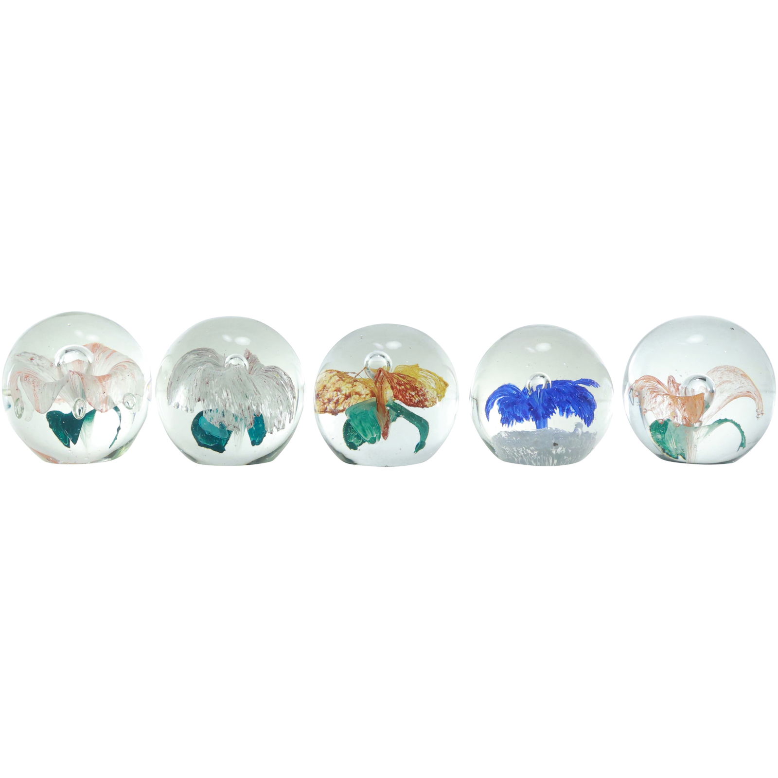 5 Assorted Art Glass Internal Decorated Paperweights 3.25 in. x 3 in. (1 of 16)
