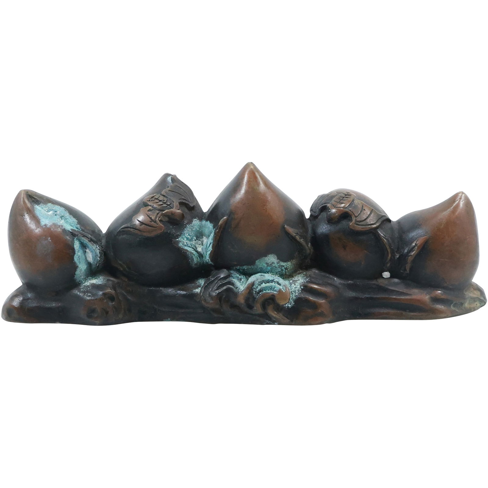 Unique Signed Chinese Bronze Fruits Sculpture with Bats in Original Patina (1 of 20)