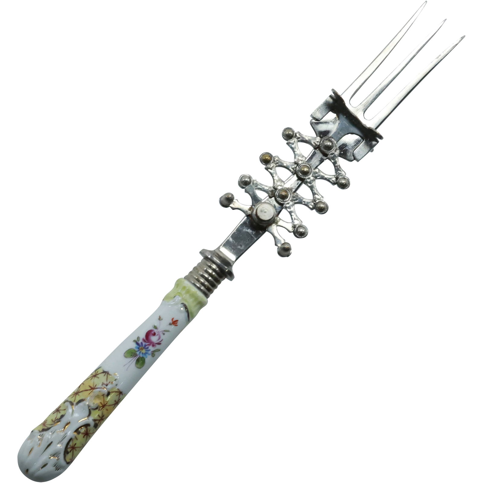 Unique Porcelain Handled Serving Fork with Accordion Extender to Push Meat Off, 10.25 in. length (1 of 20)