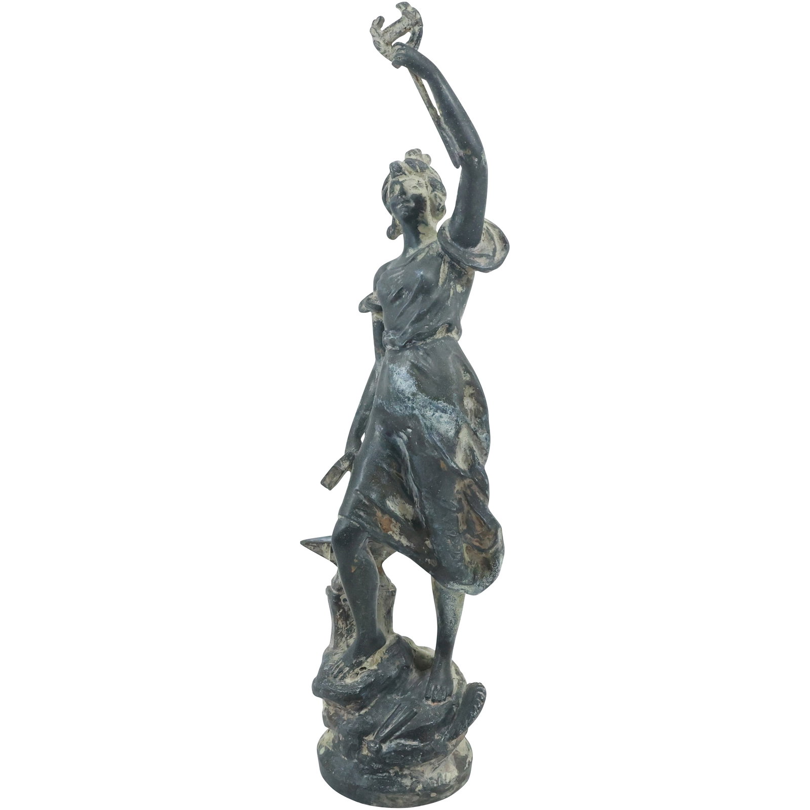 Moreau French Cast Metal Spelter Art Nouveau Woman Holding Torch 15.25 in. height. x 4 in.: Moreau French Cast Metal Spelter Art Nouveau Woman Holding Torch 15.25 in. height. x 4 in.; has French seal. size: 15.25x4