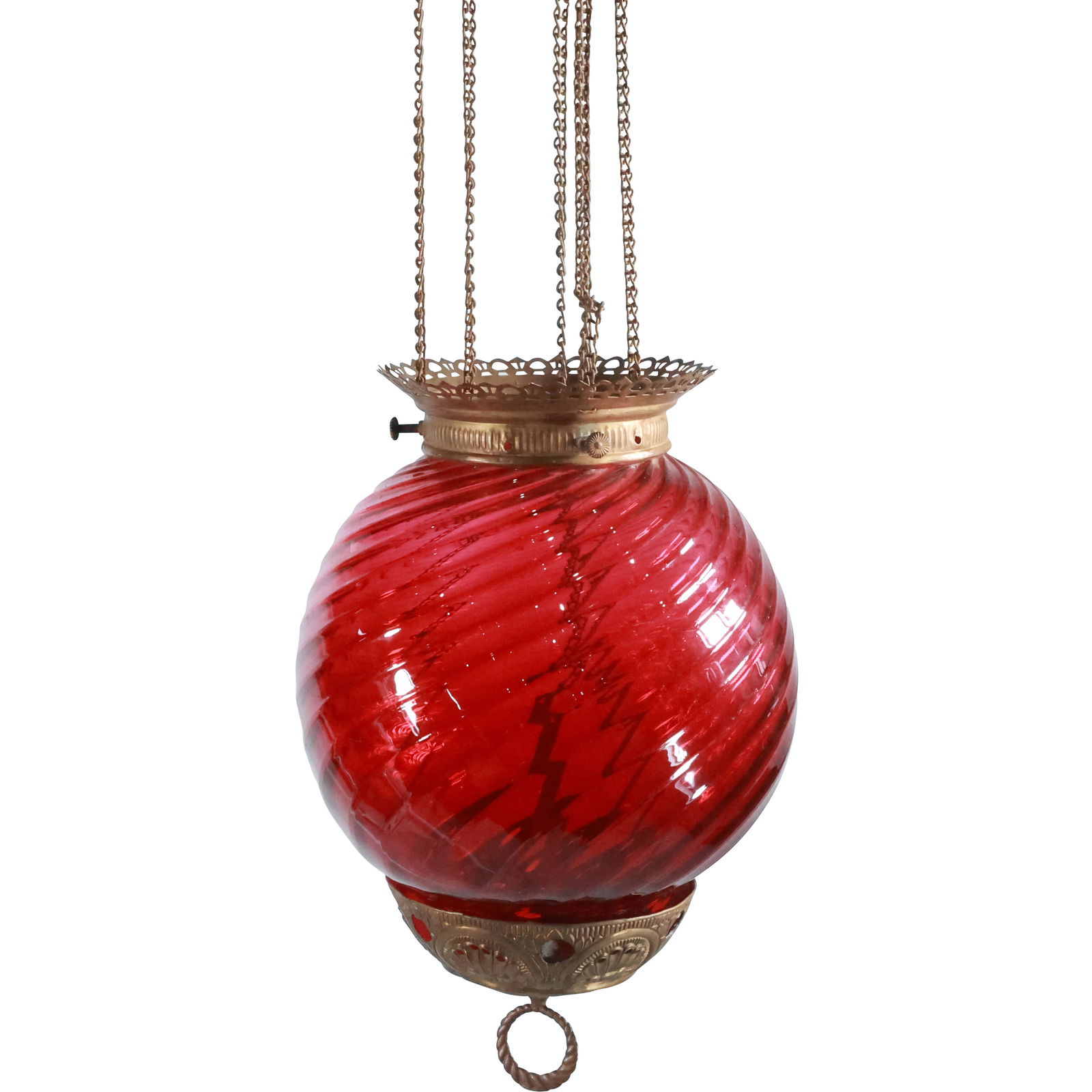 Victorian Cranberry Red Swirl Glass Shade Pull Down Fixture 14 in. x 8 in. (1 of 20)